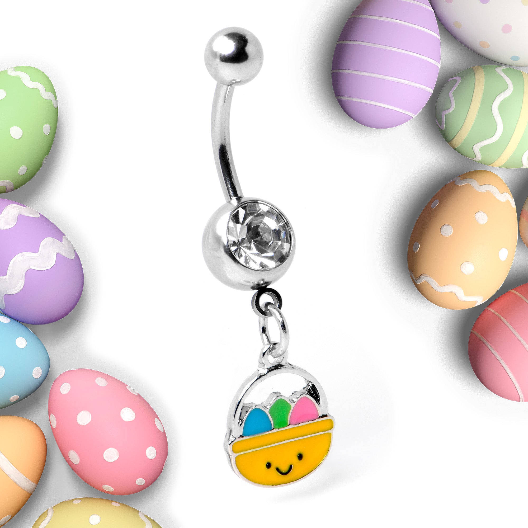 Clear Gem Celebration Easter Basket Dangle Belly Ring