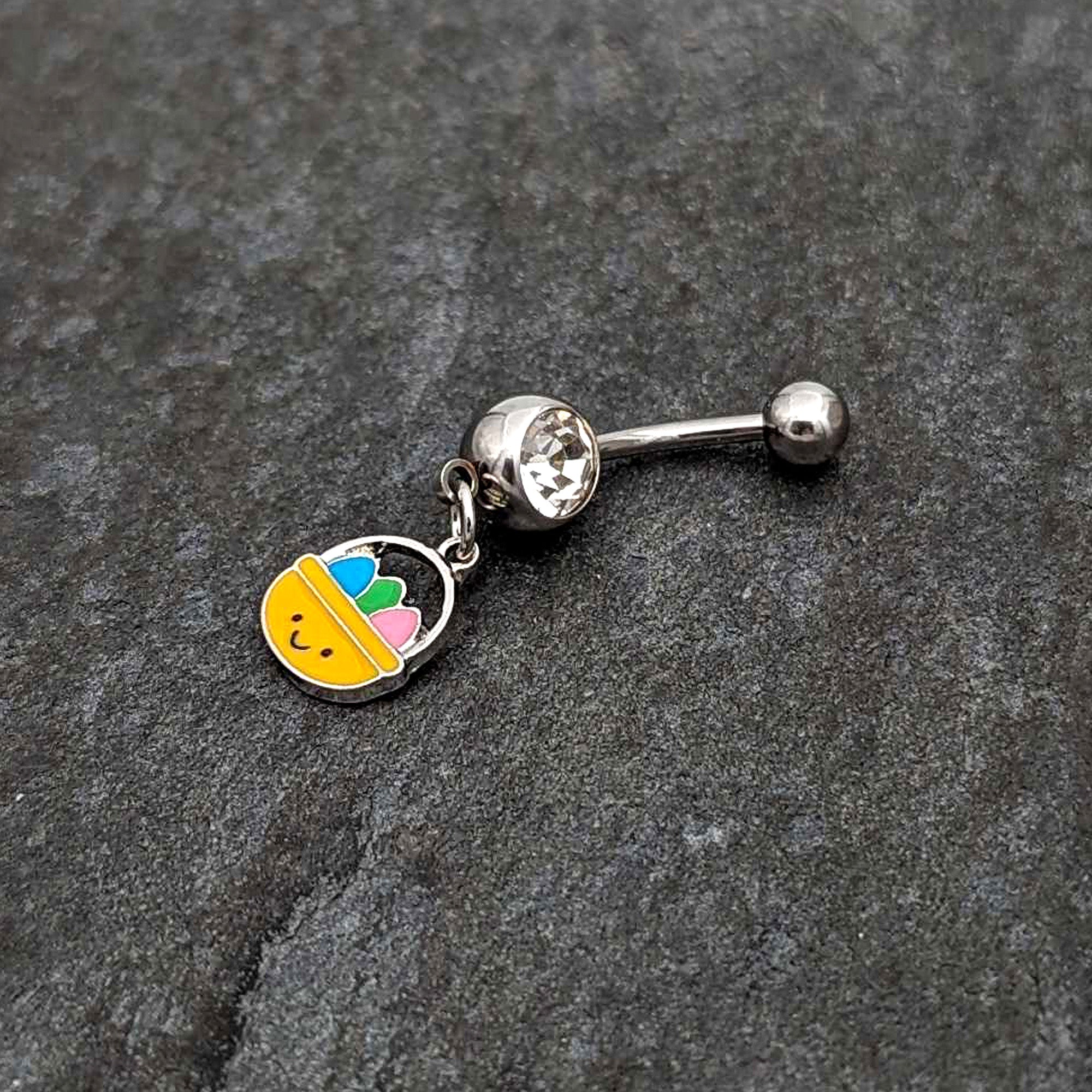 Clear Gem Celebration Easter Basket Dangle Belly Ring