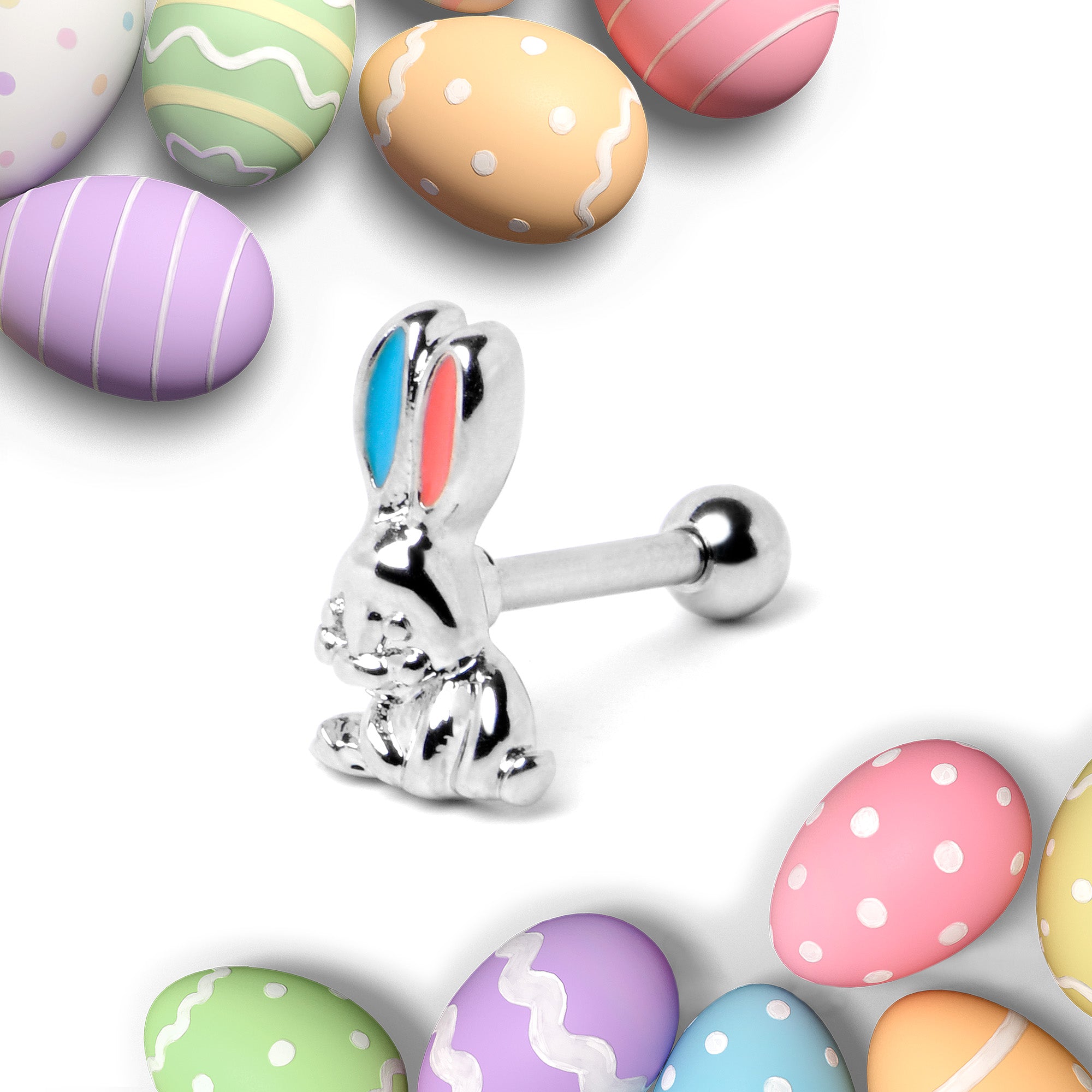 16 Gauge 5/16 Easter Bunny Blue Red Ears Cartilage Tragus Earring