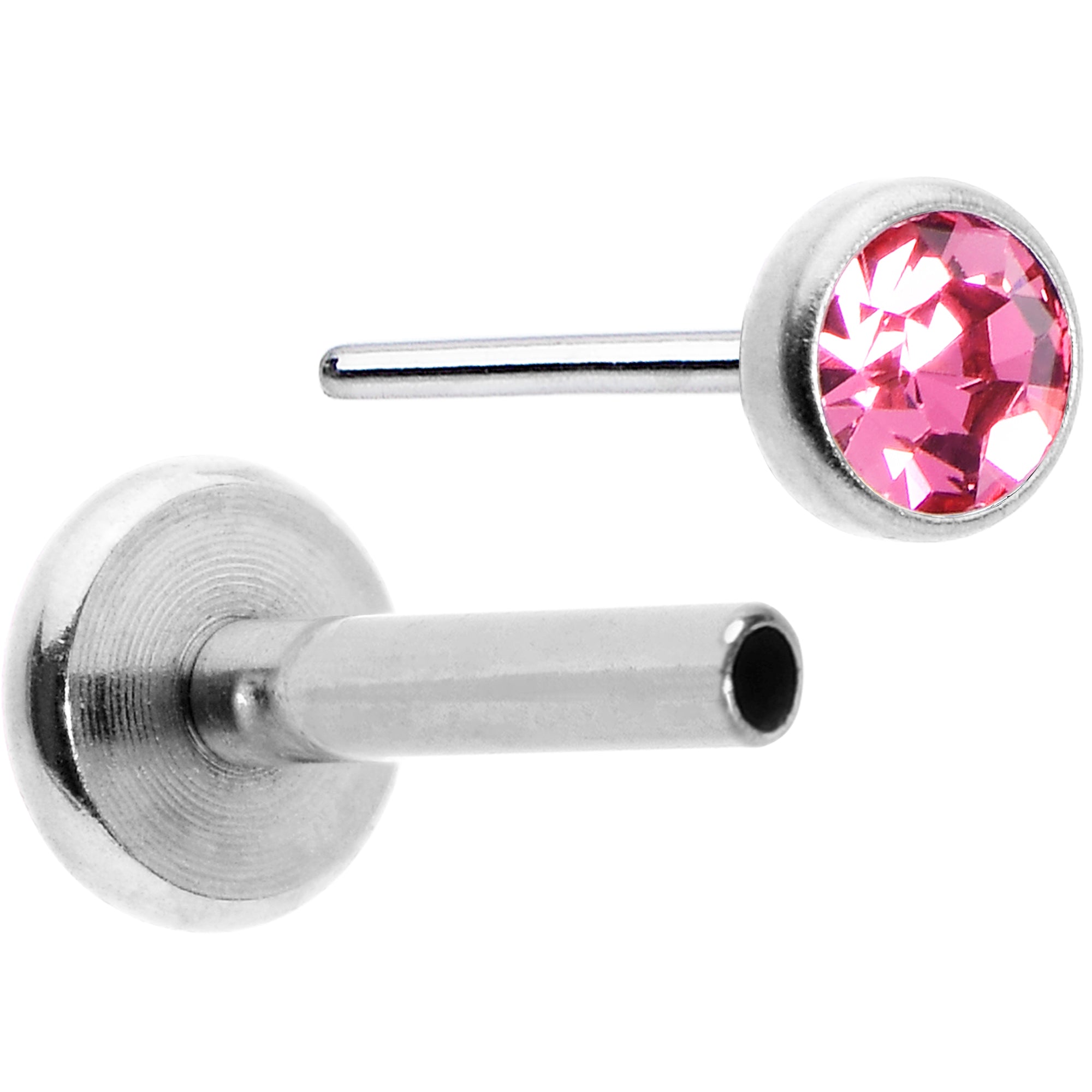 16 Gauge 5/16 Pink Gem Threadless Labret Monroe Tragus