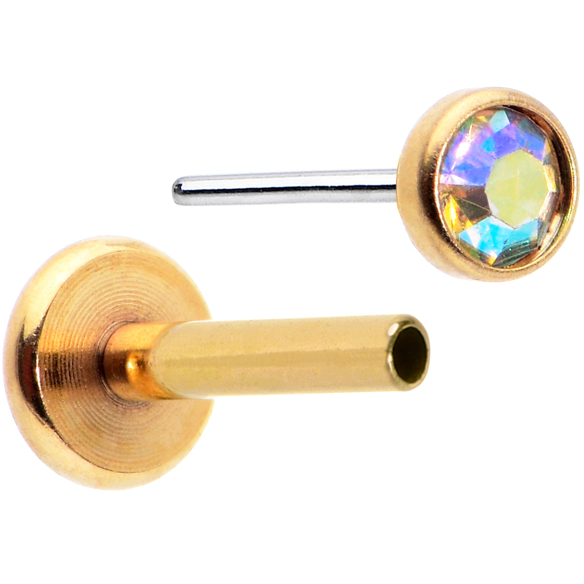 16 Gauge 5/16 Aurora Gem Gold Tone Threadless Labret Monroe Tragus