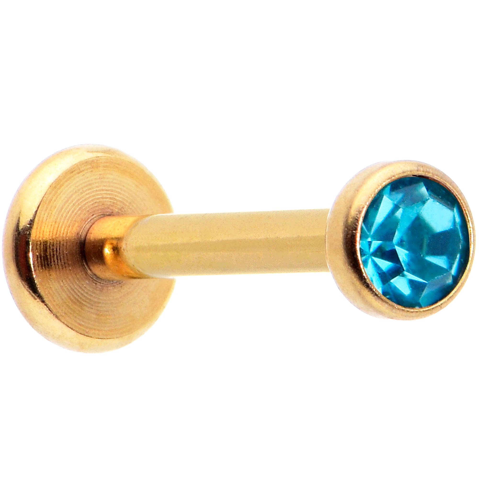 16 Gauge 5/16 Blue Gem Gold Tone Threadless Labret Monroe Tragus