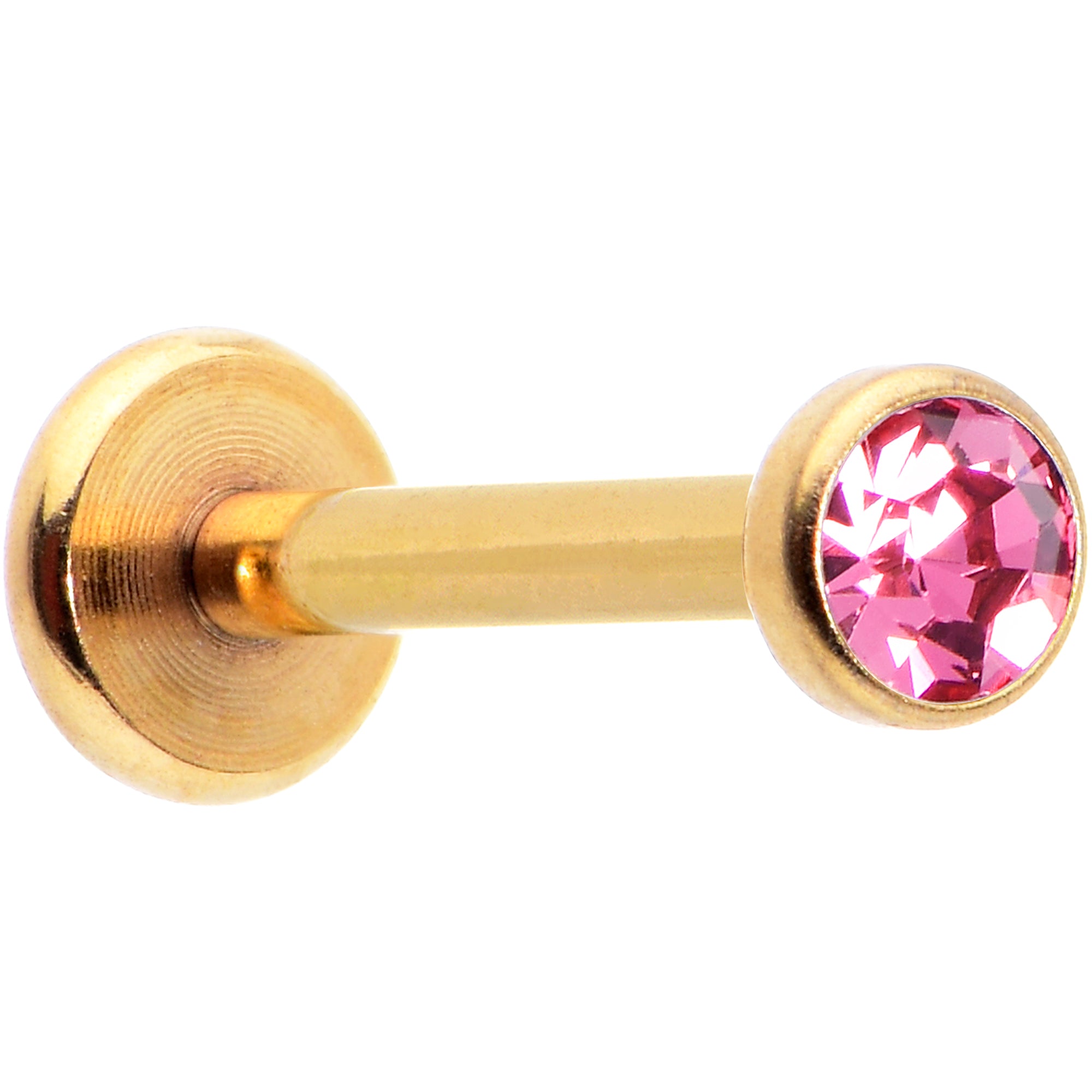 16 Gauge 5/16 Pink Gem Gold Tone Threadless Labret Monroe Tragus