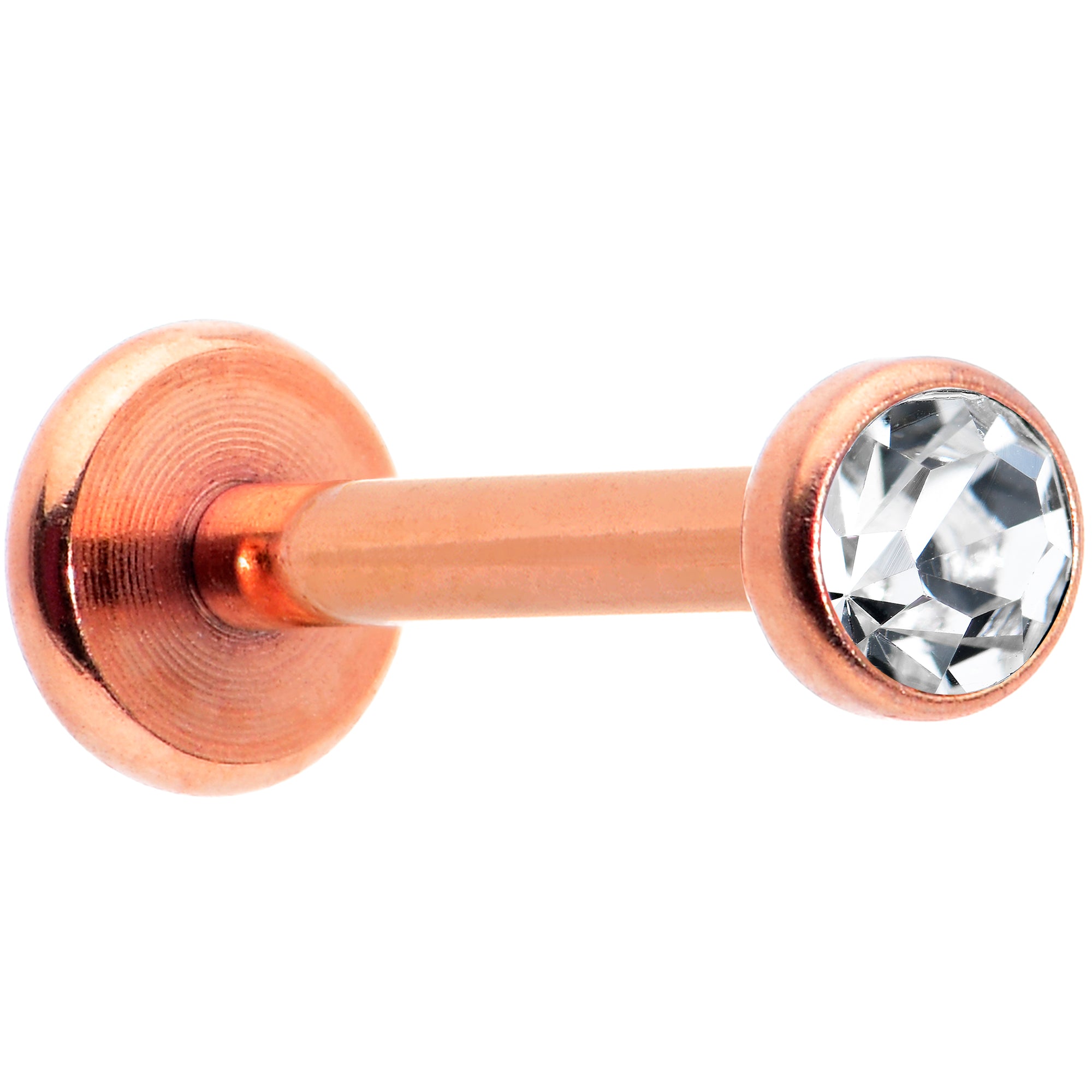 16 Gauge 5/16 Clear Gem Rose Gold Tone Threadless Labret Monroe Tragus