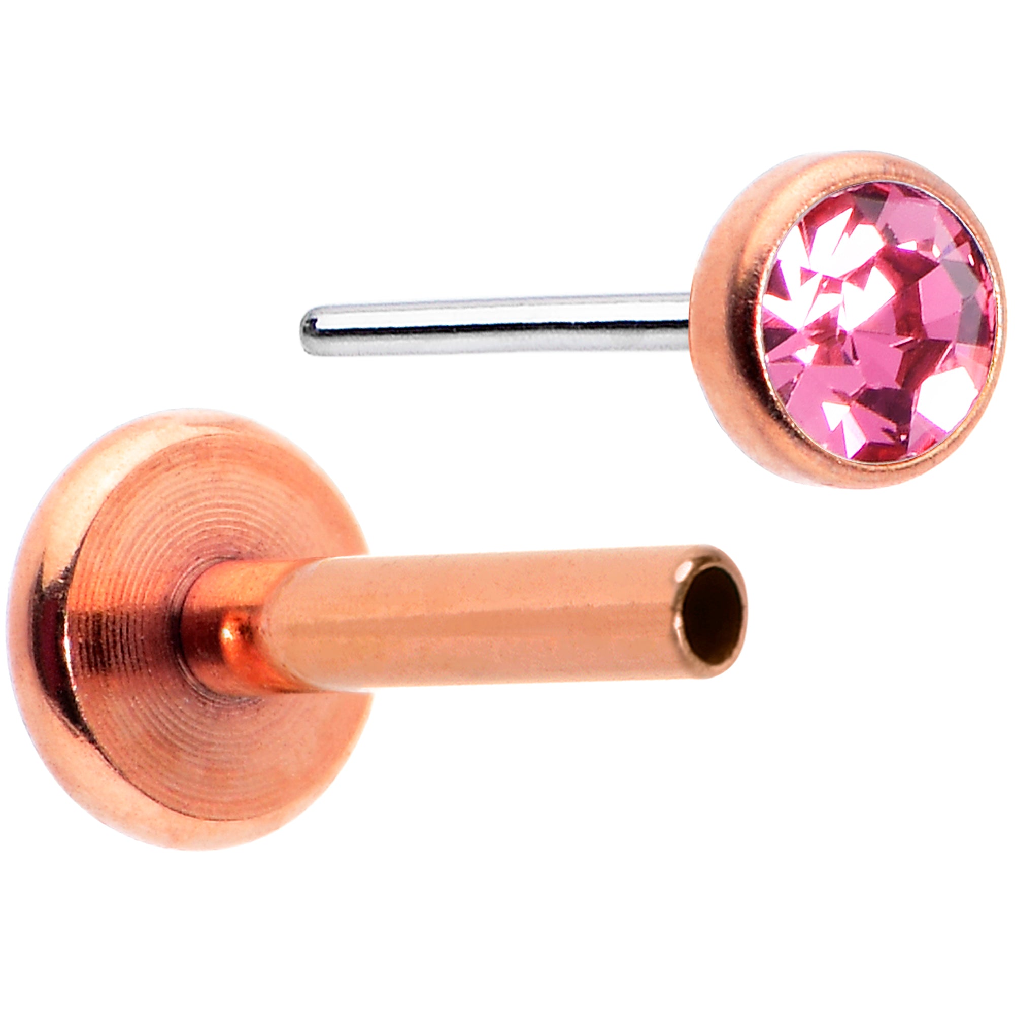 16 Gauge 5/16 Pink Gem Rose Gold Tone Threadless Labret Monroe Tragus