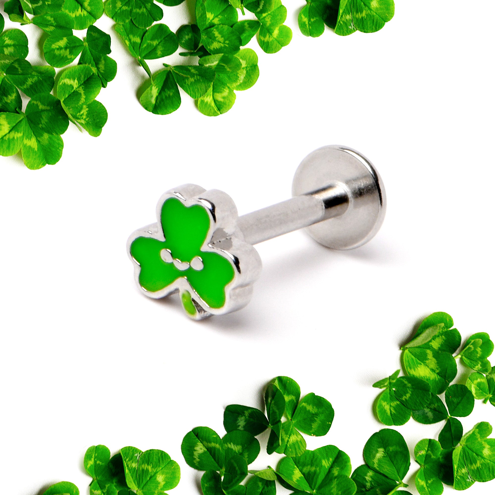 16 Gauge 5/16 Sweet Happy Shamrock St Patricks Labret Monroe Tragus