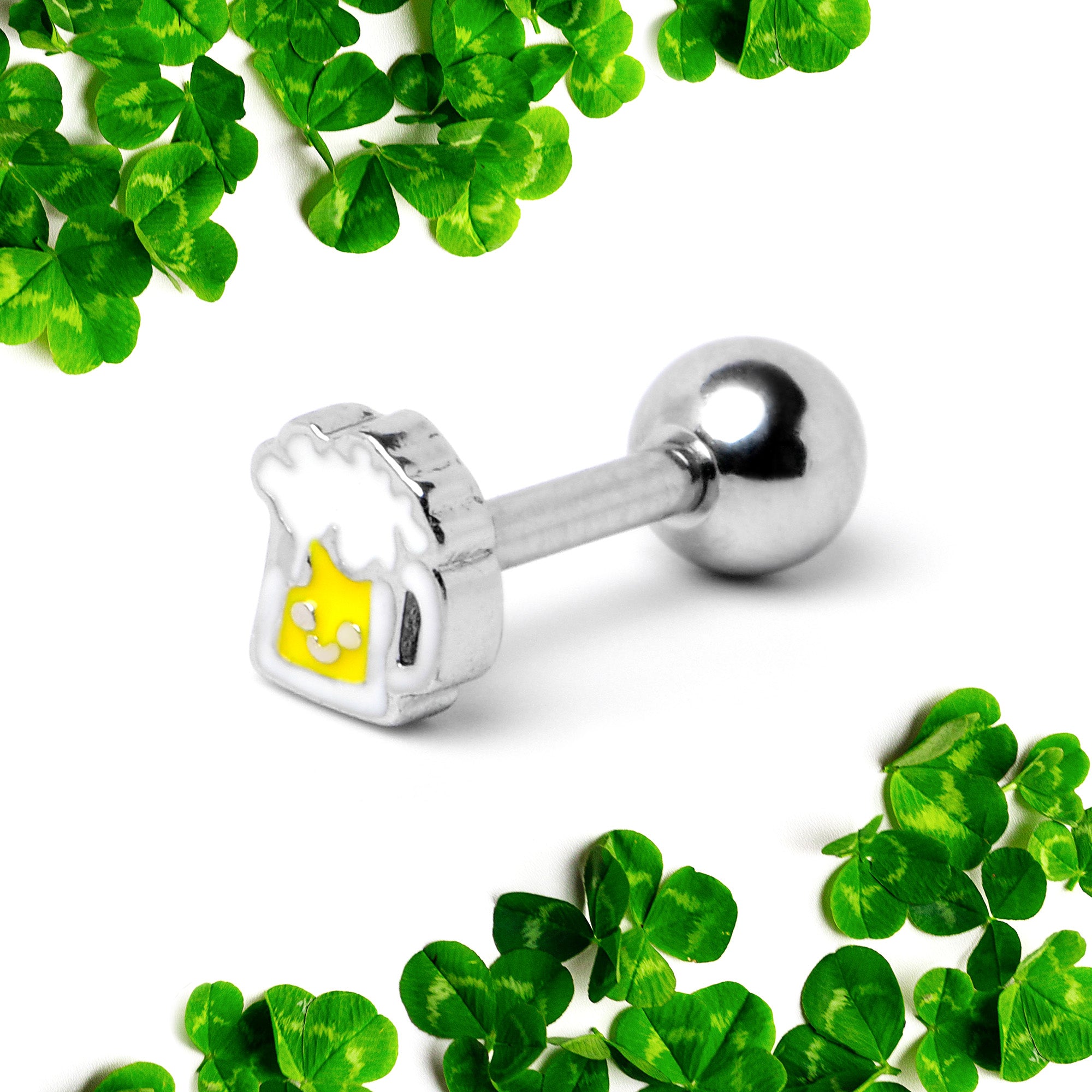 16 Gauge 1/4 Sweet Happy Beer St Patricks Cartilage Tragus Earring