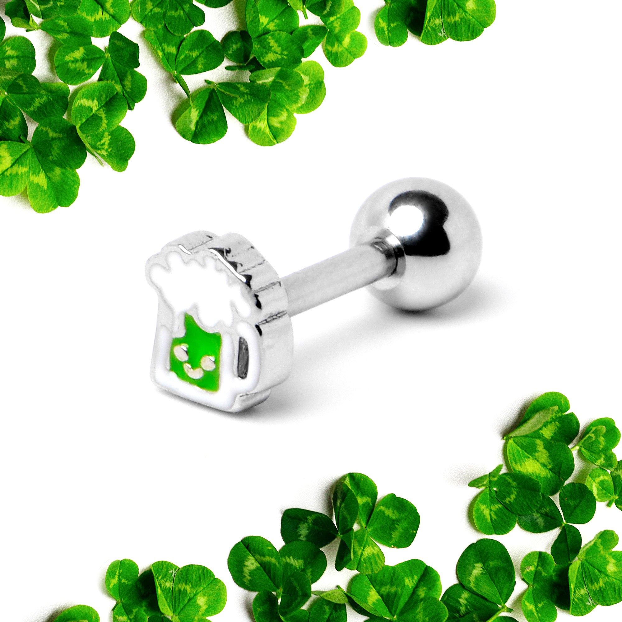 16 Gauge 1/4 Sweet Happy Green Beer St Patricks Cartilage Tragus Earring