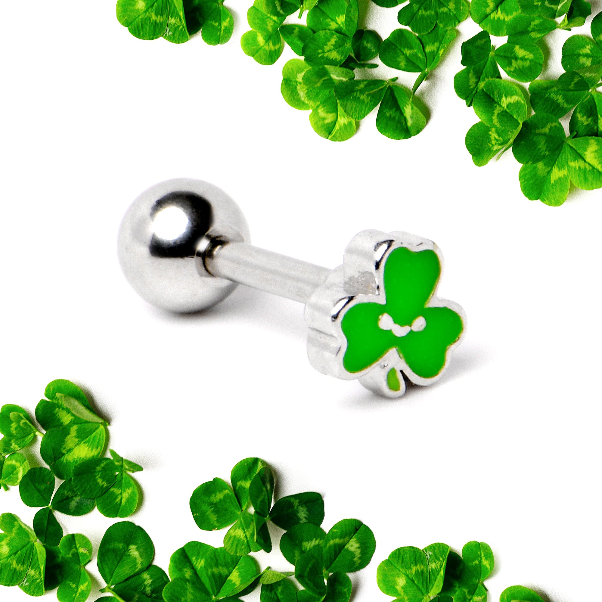 16 Gauge 1/4 Sweet Happy Shamrock St Patricks Cartilage Tragus Earring