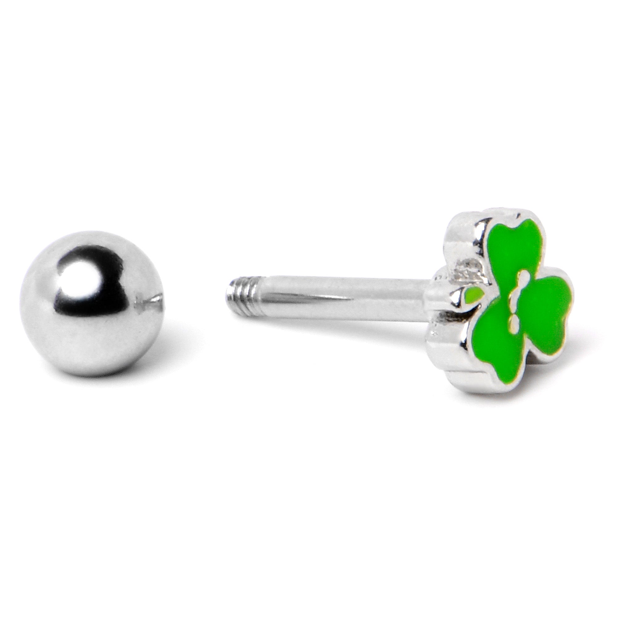 16 Gauge 1/4 Sweet Happy Shamrock St Patricks Cartilage Tragus Earring