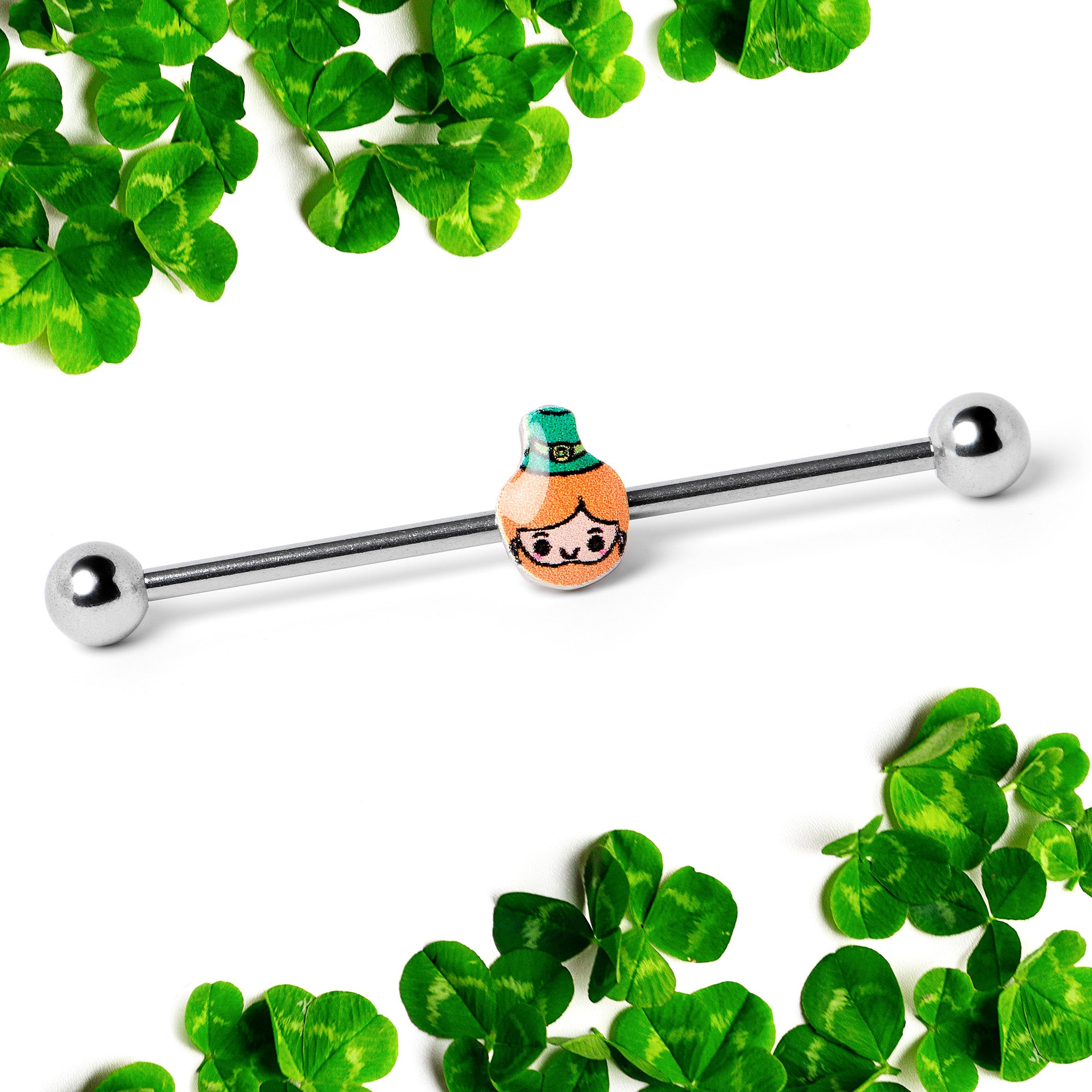 14 Gauge Sweet Happy Leprechaun St Patricks Industrial Barbell 38mm