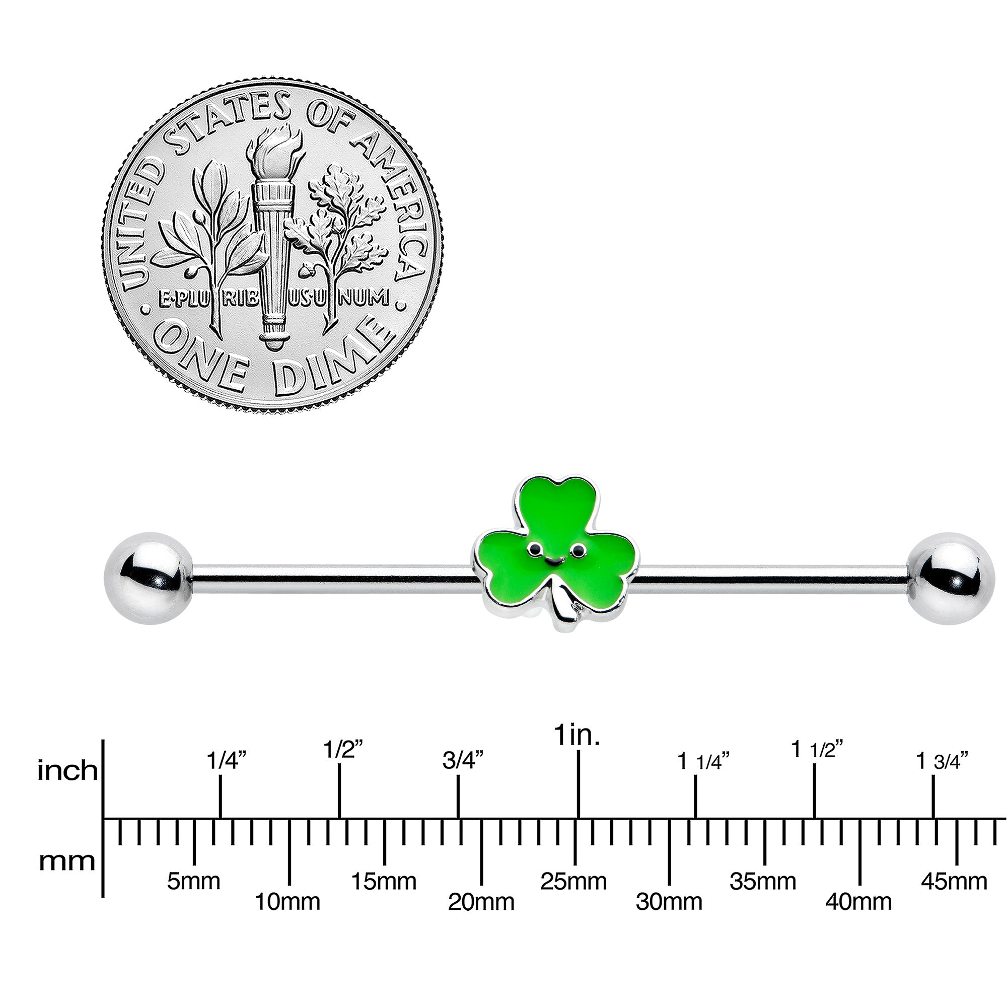 14 Gauge Sweet Happy Shamrock St Patricks Industrial Barbell 38mm