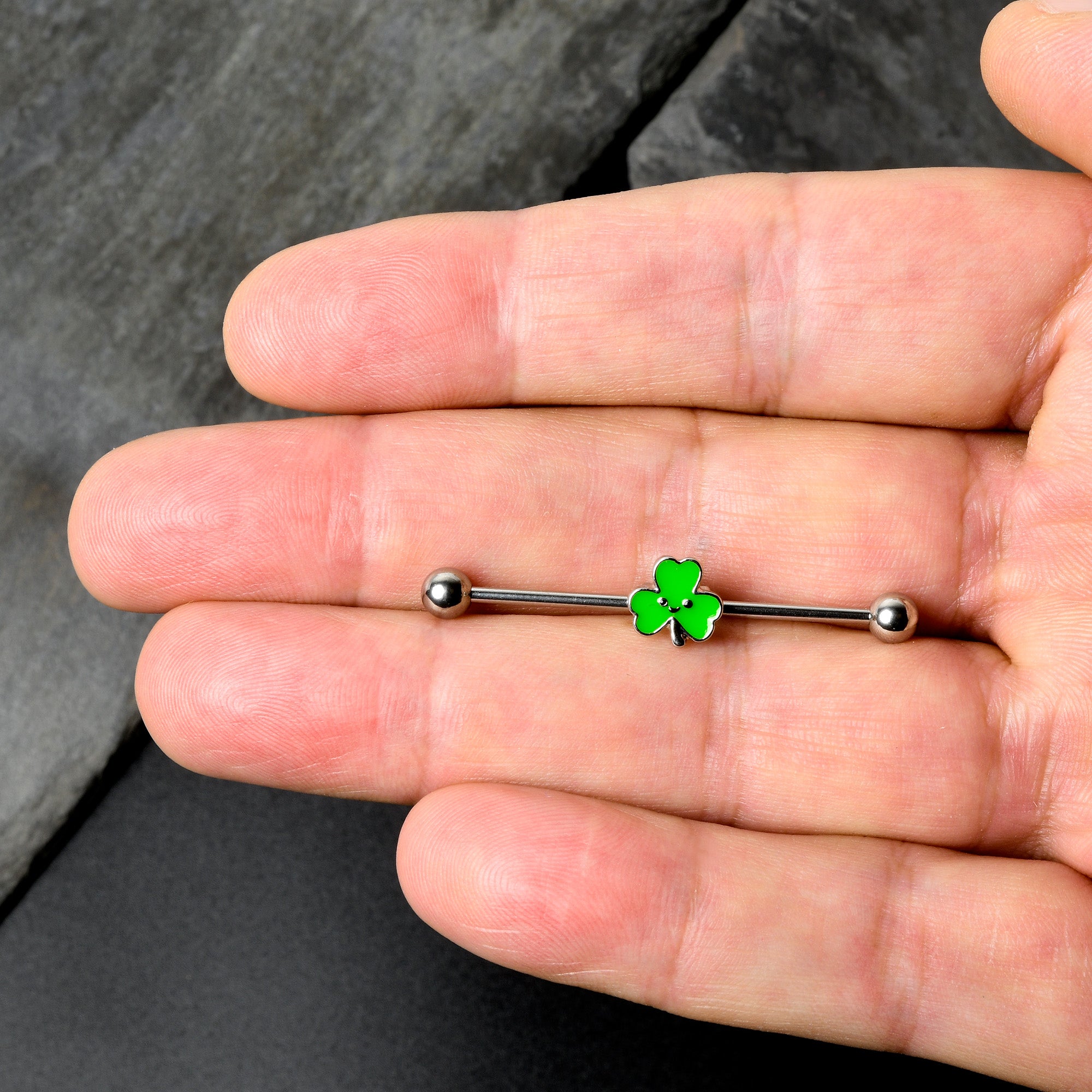 14 Gauge Sweet Happy Shamrock St Patricks Industrial Barbell 38mm