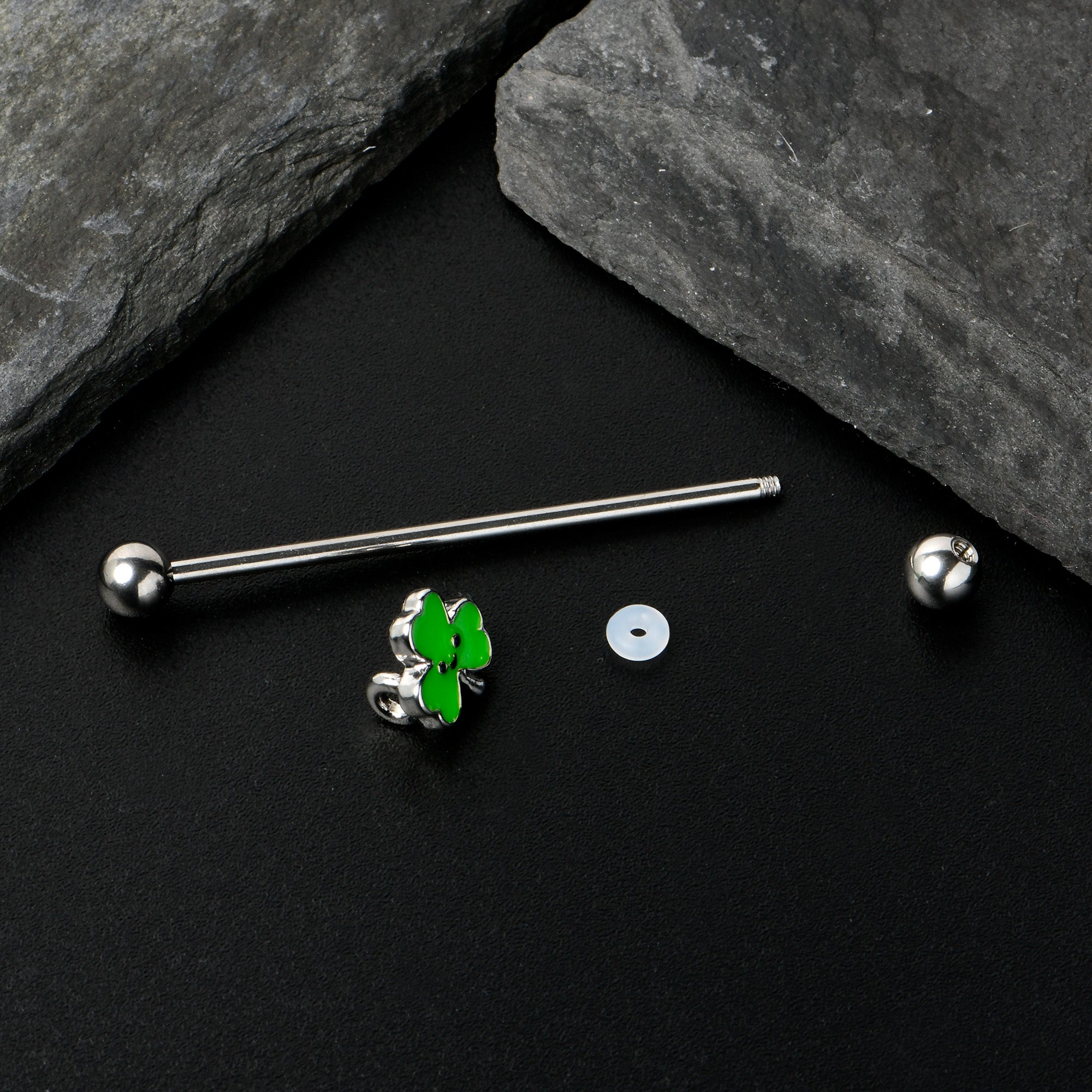 14 Gauge Sweet Happy Shamrock St Patricks Industrial Barbell 38mm