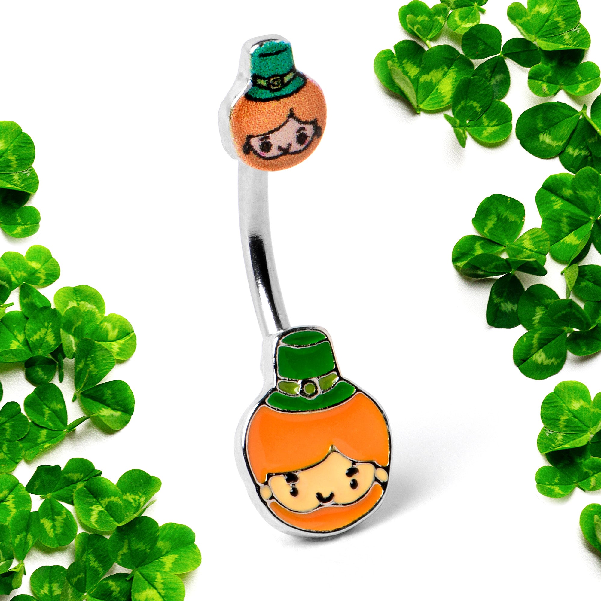 Sweet Happy Leprechaun St Patricks Day Double Mount Belly Ring