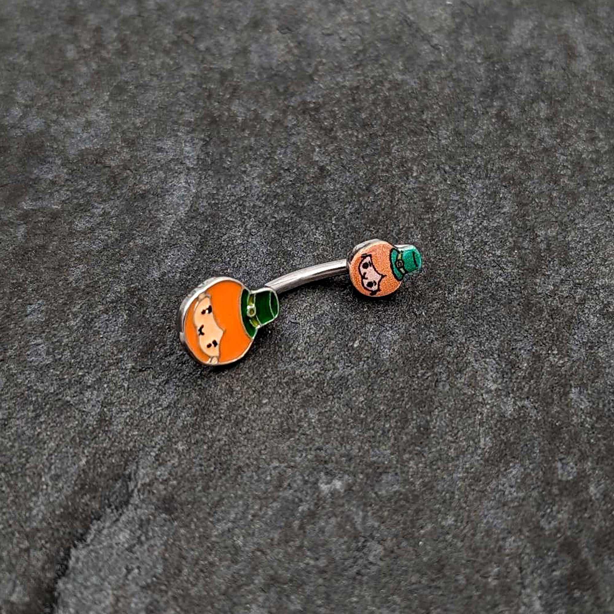 Sweet Happy Leprechaun St Patricks Day Double Mount Belly Ring