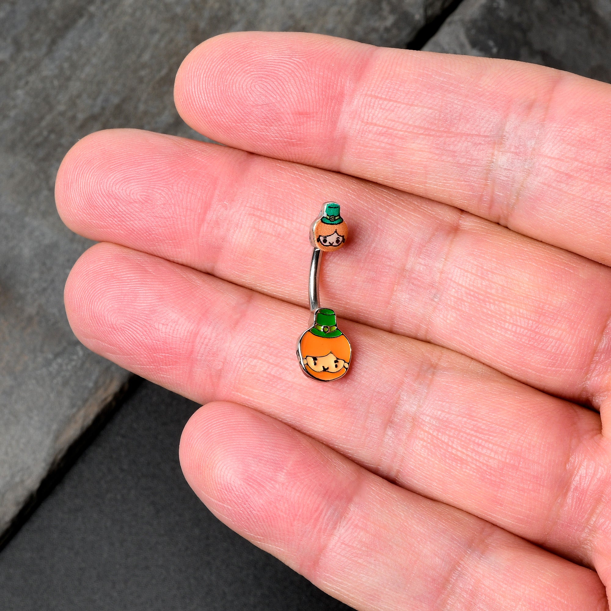 Sweet Happy Leprechaun St Patricks Day Double Mount Belly Ring