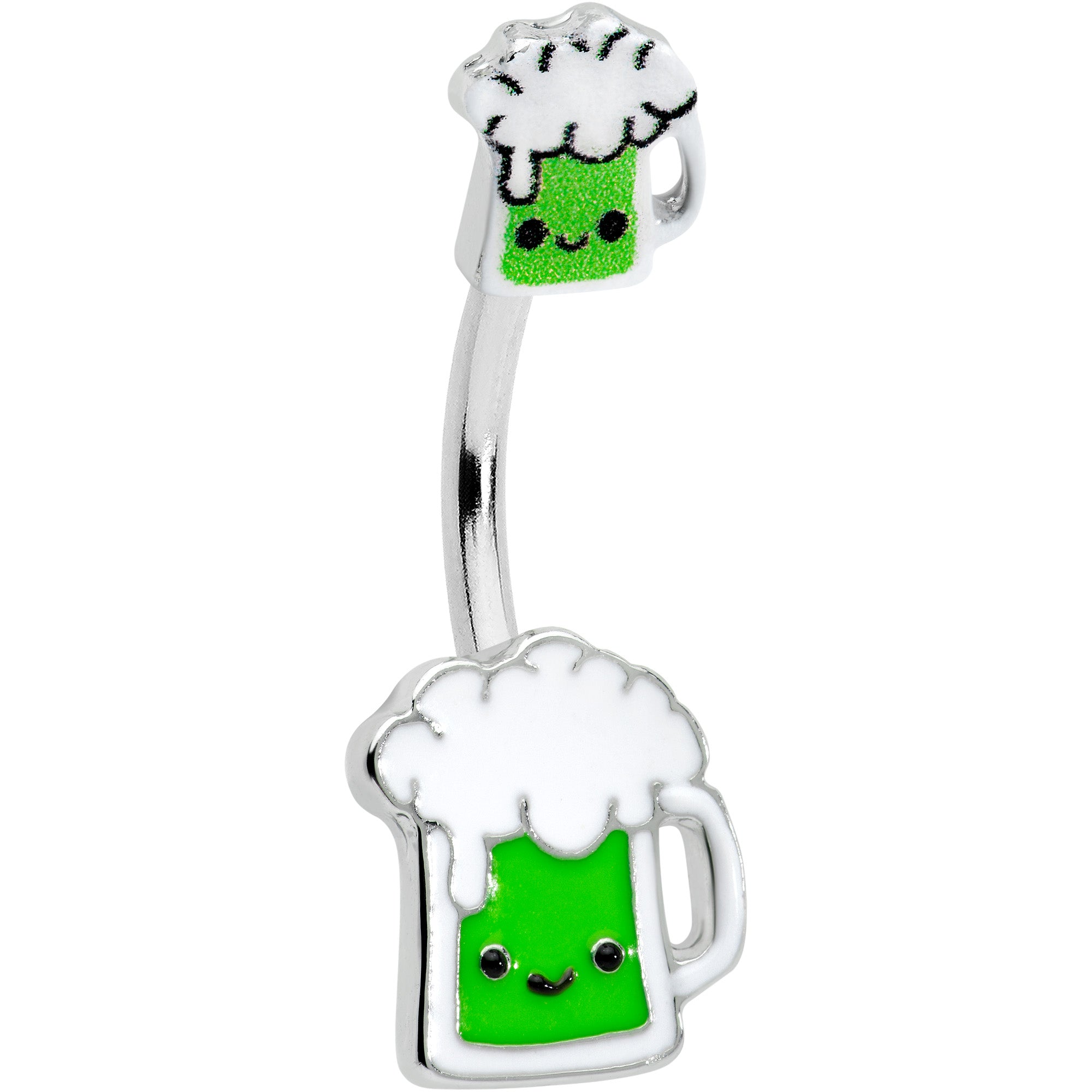 Sweet Happy Green Beer St Patricks Day Double Mount Belly Ring