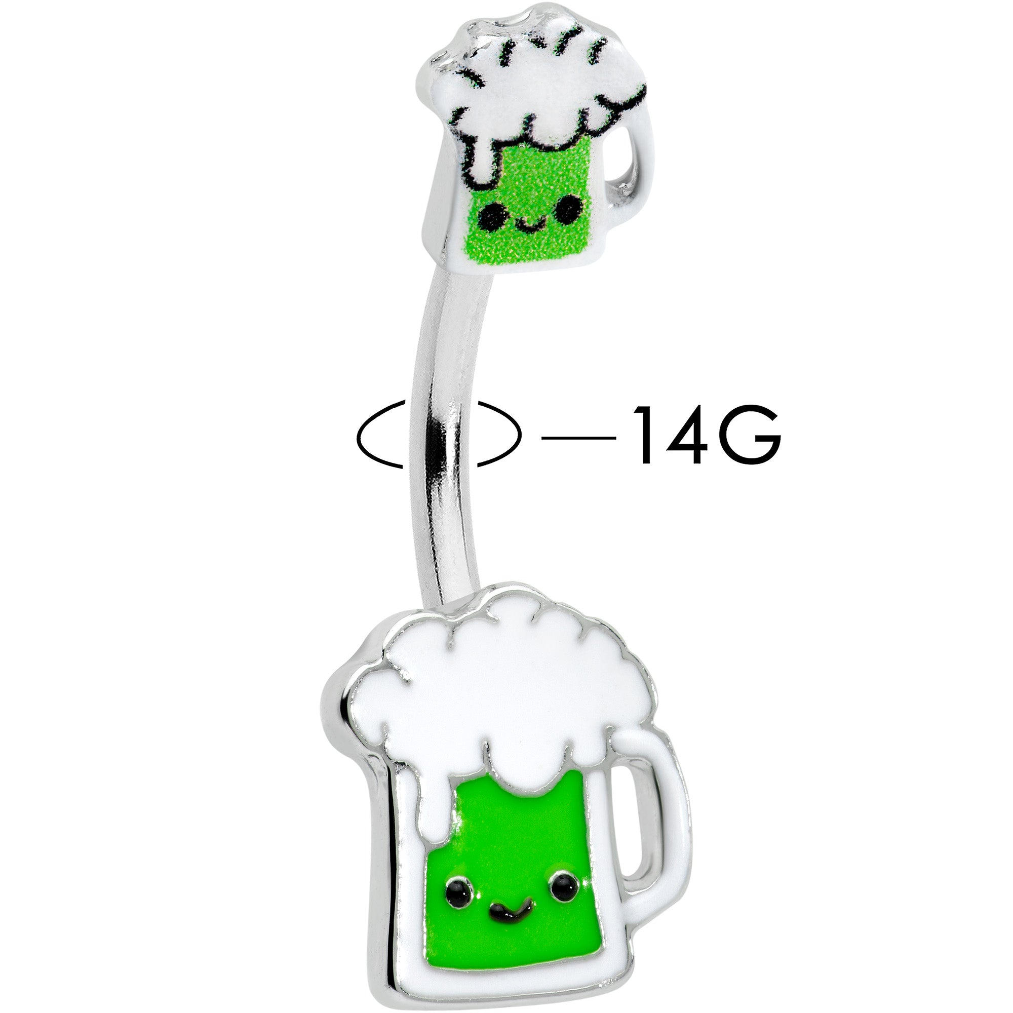 Sweet Happy Green Beer St Patricks Day Double Mount Belly Ring