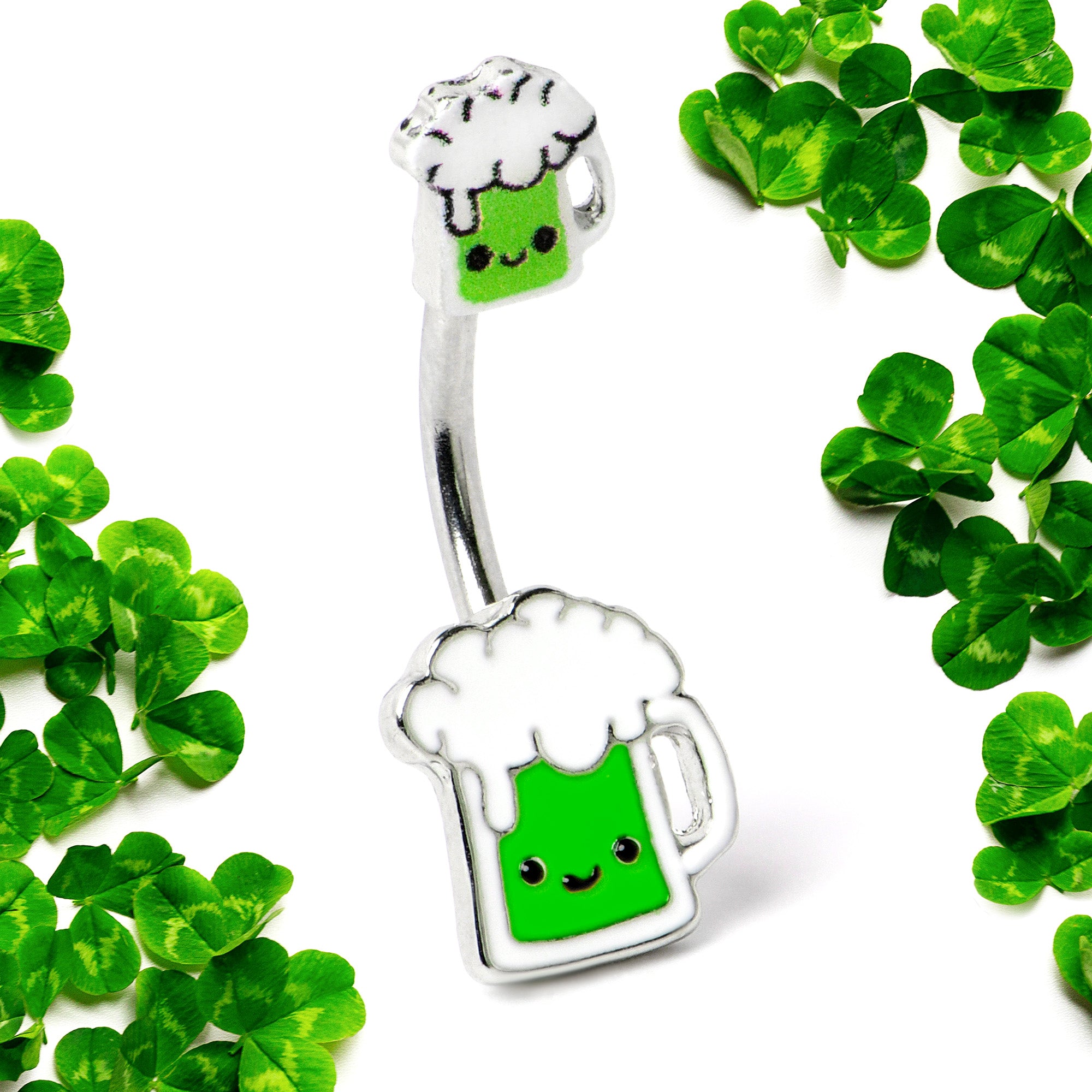 Sweet Happy Green Beer St Patricks Day Double Mount Belly Ring