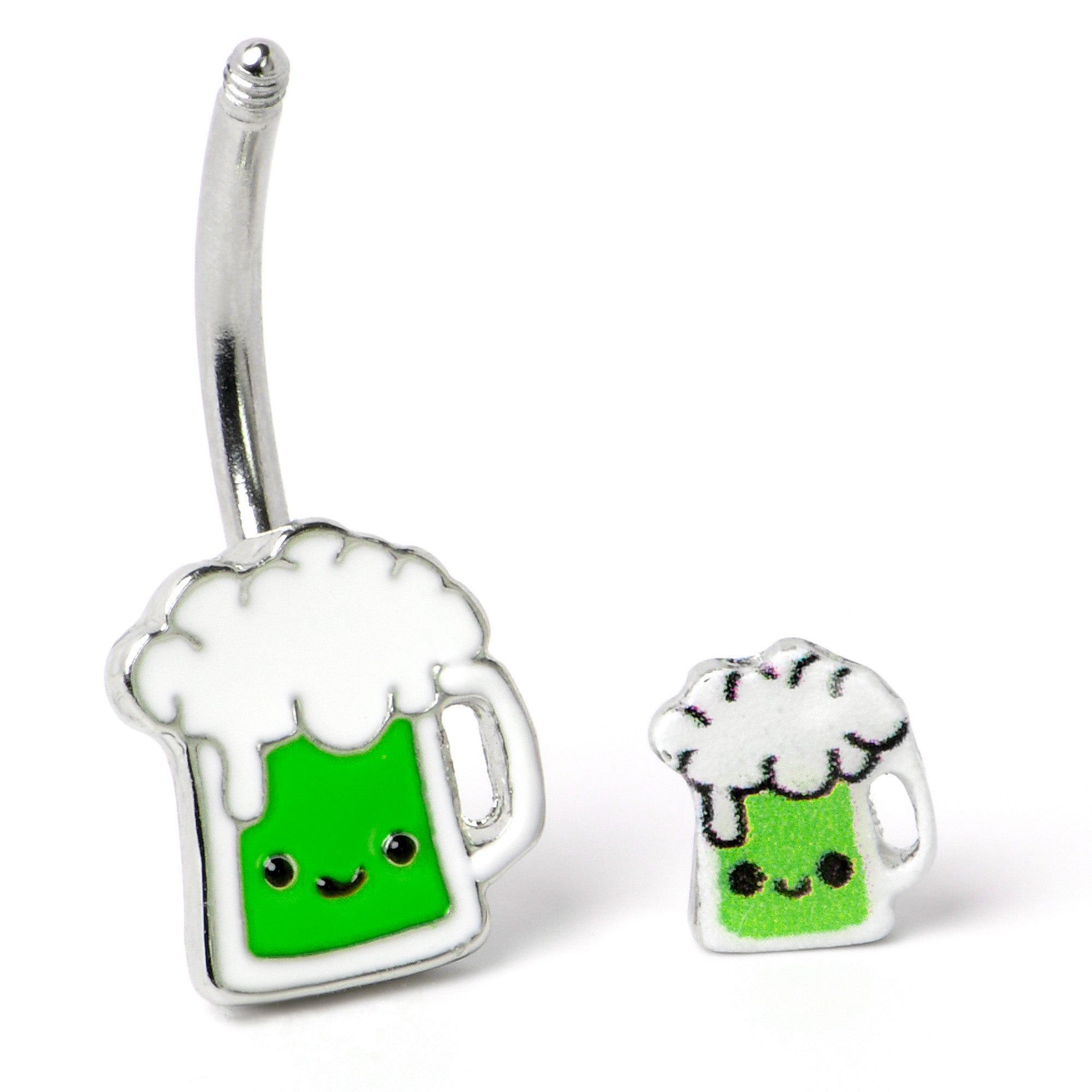 Sweet Happy Green Beer St Patricks Day Double Mount Belly Ring