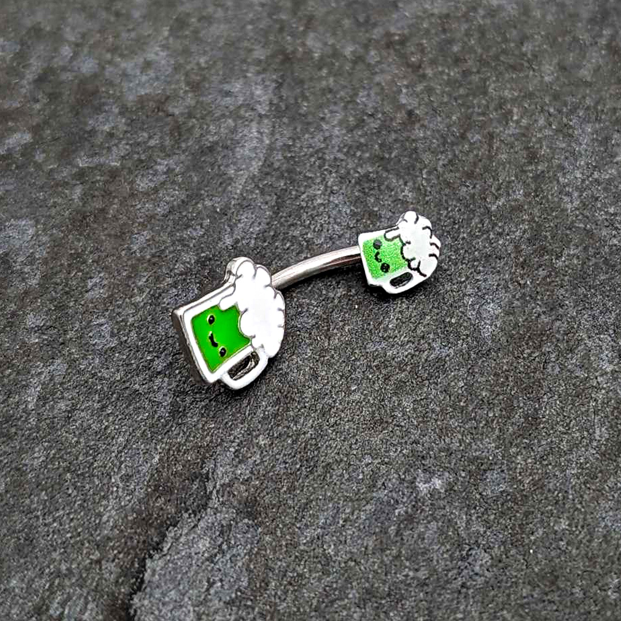 Sweet Happy Green Beer St Patricks Day Double Mount Belly Ring