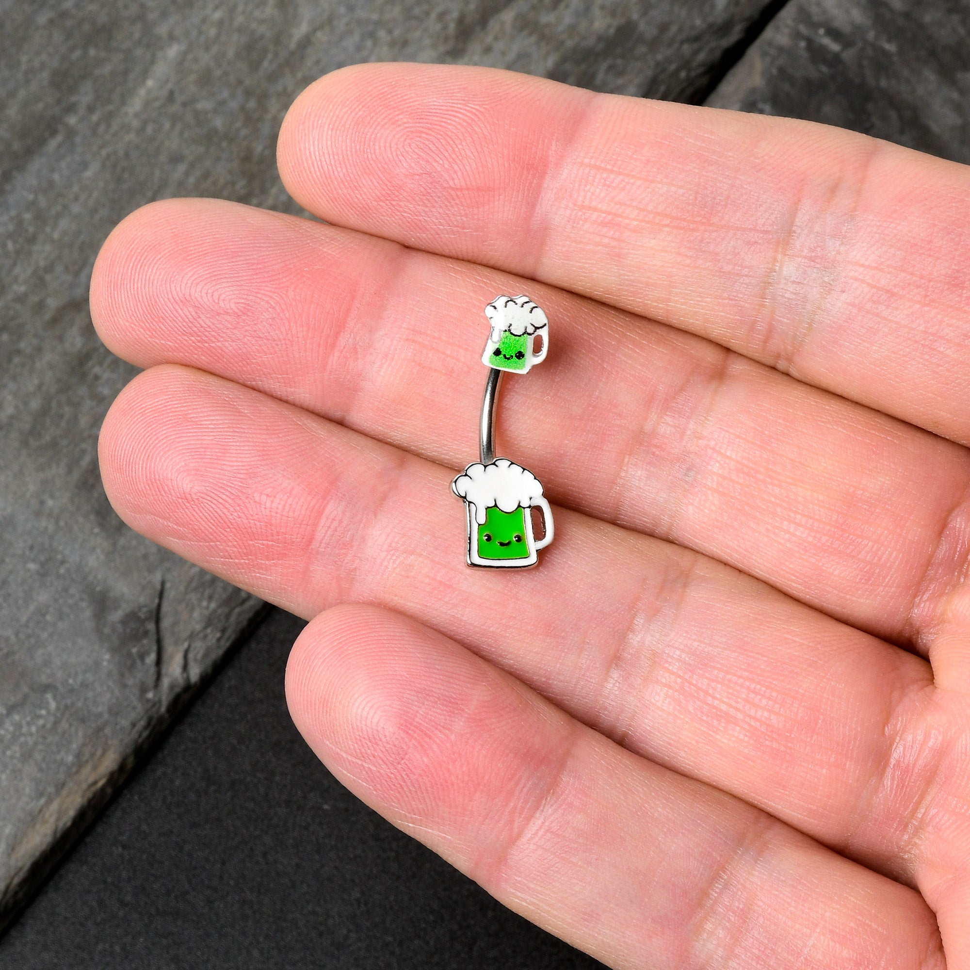 Sweet Happy Green Beer St Patricks Day Double Mount Belly Ring