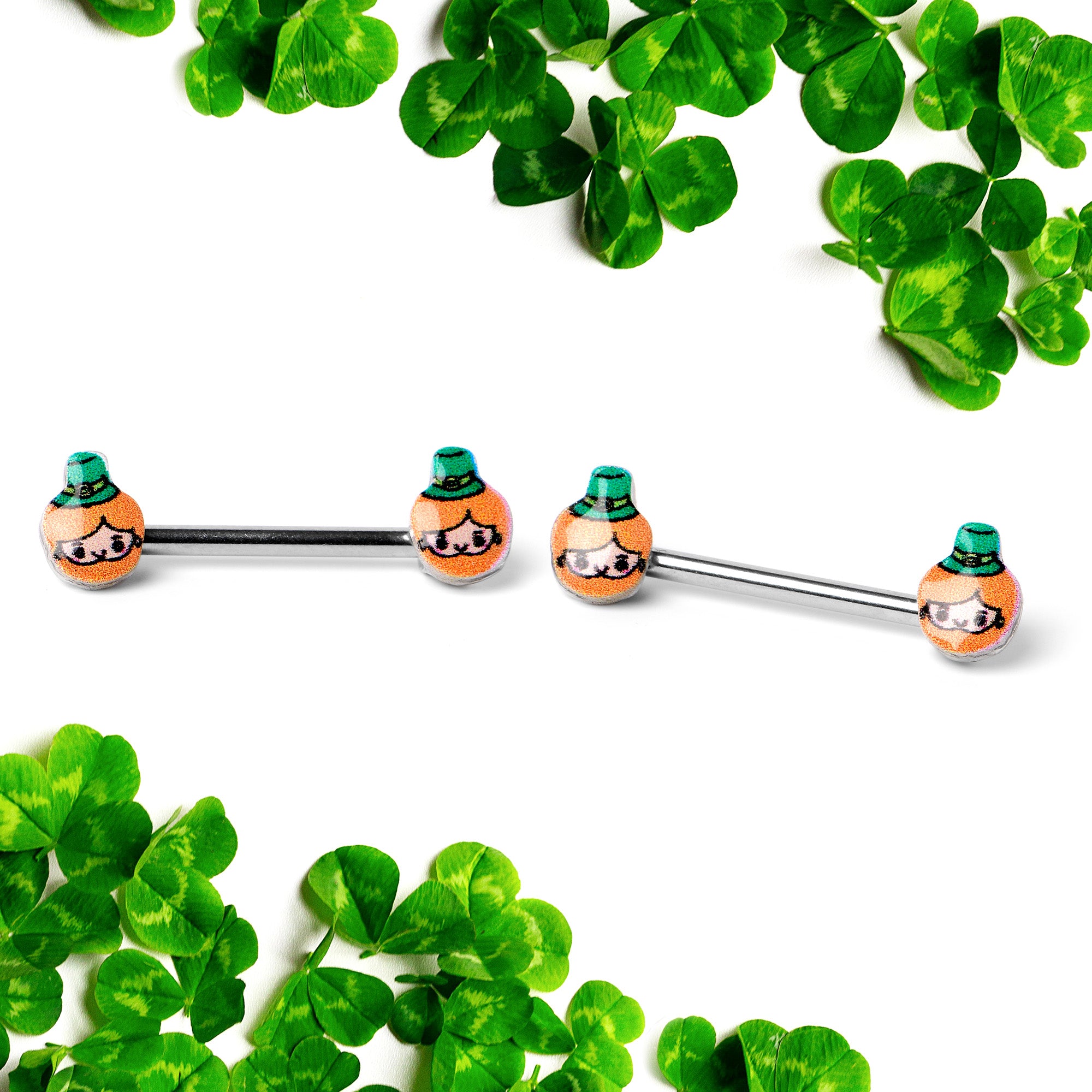 14 Gauge 9/16 Sweet Happy Leprechaun St Patricks Day Nipple Ring Set