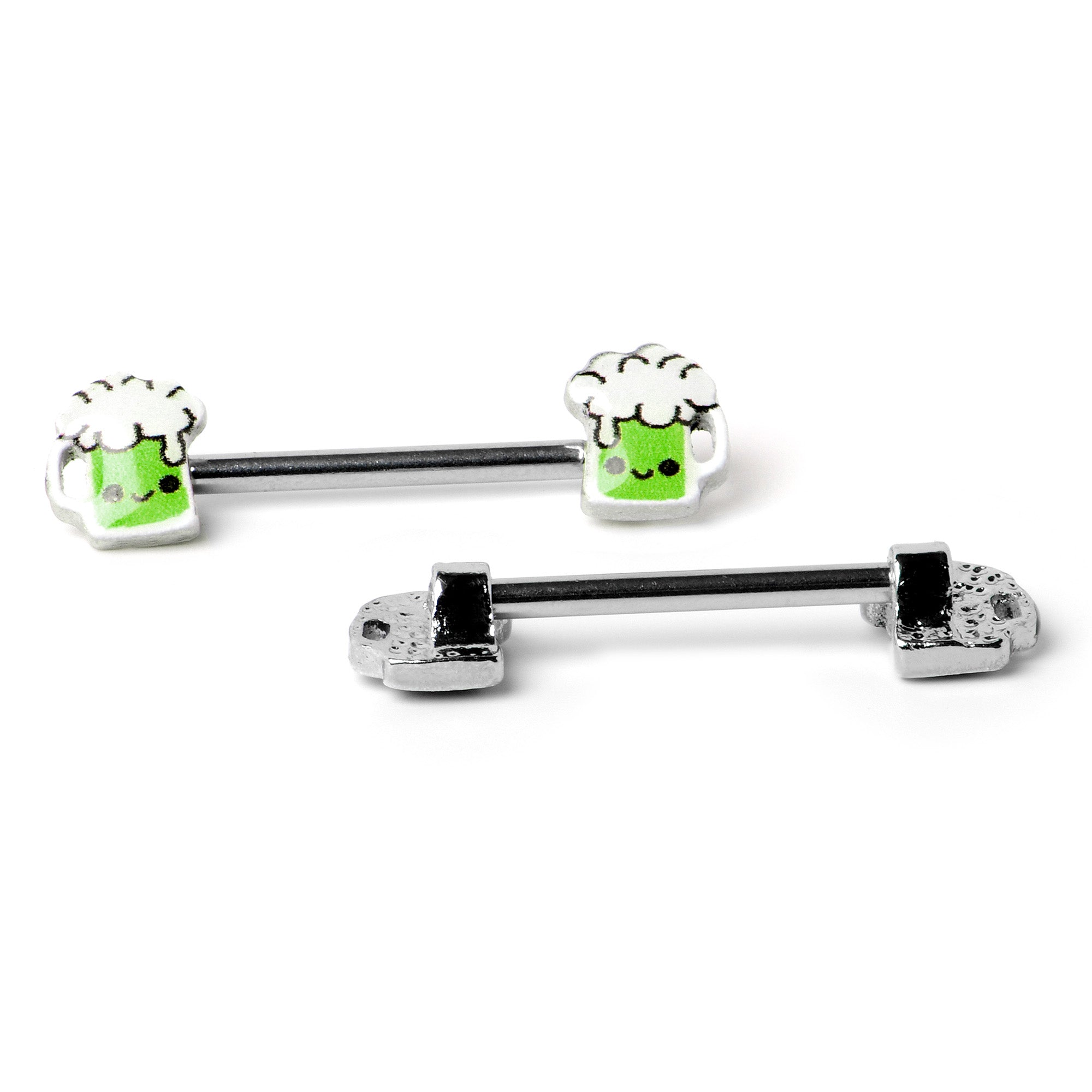 14 Gauge 9/16 Sweet Happy Green Beer St Patricks Day Nipple Ring Set