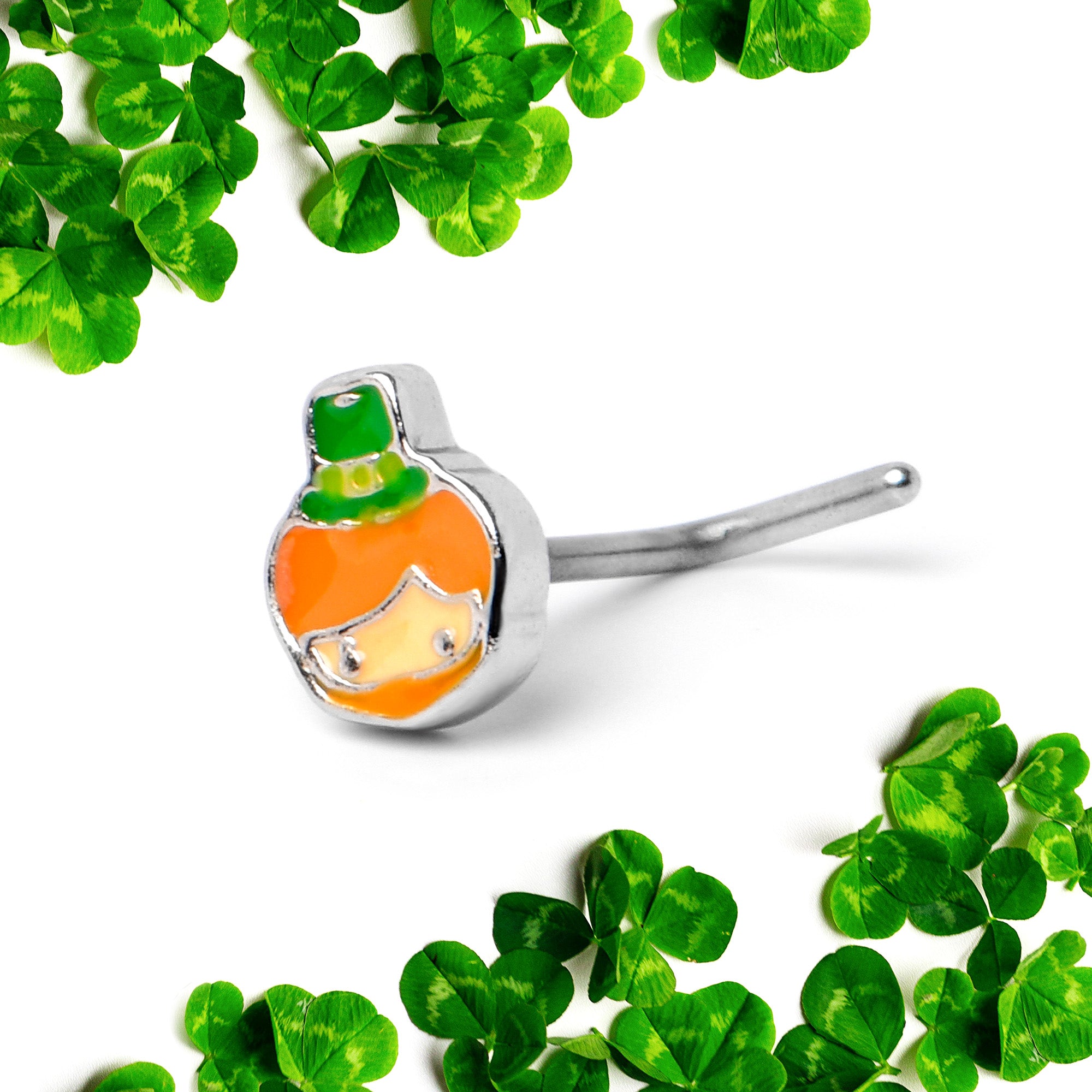 20 Gauge 7mm Sweet Happy Leprechaun St Patricks L Shape Nose Ring