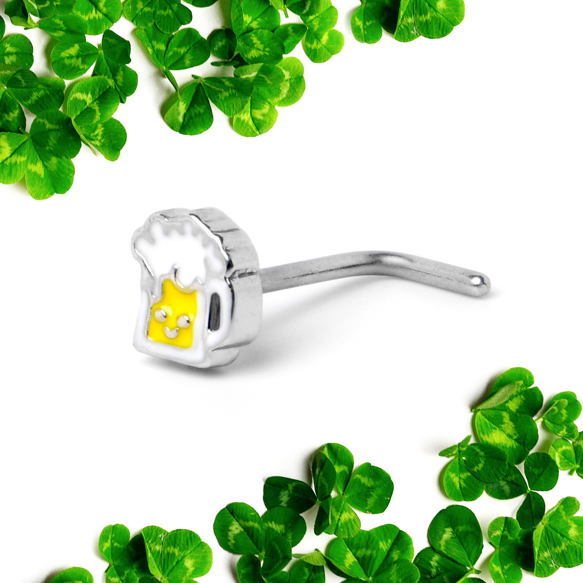 20 Gauge 7mm Sweet Happy Beer St Patricks L Shape Nose Ring