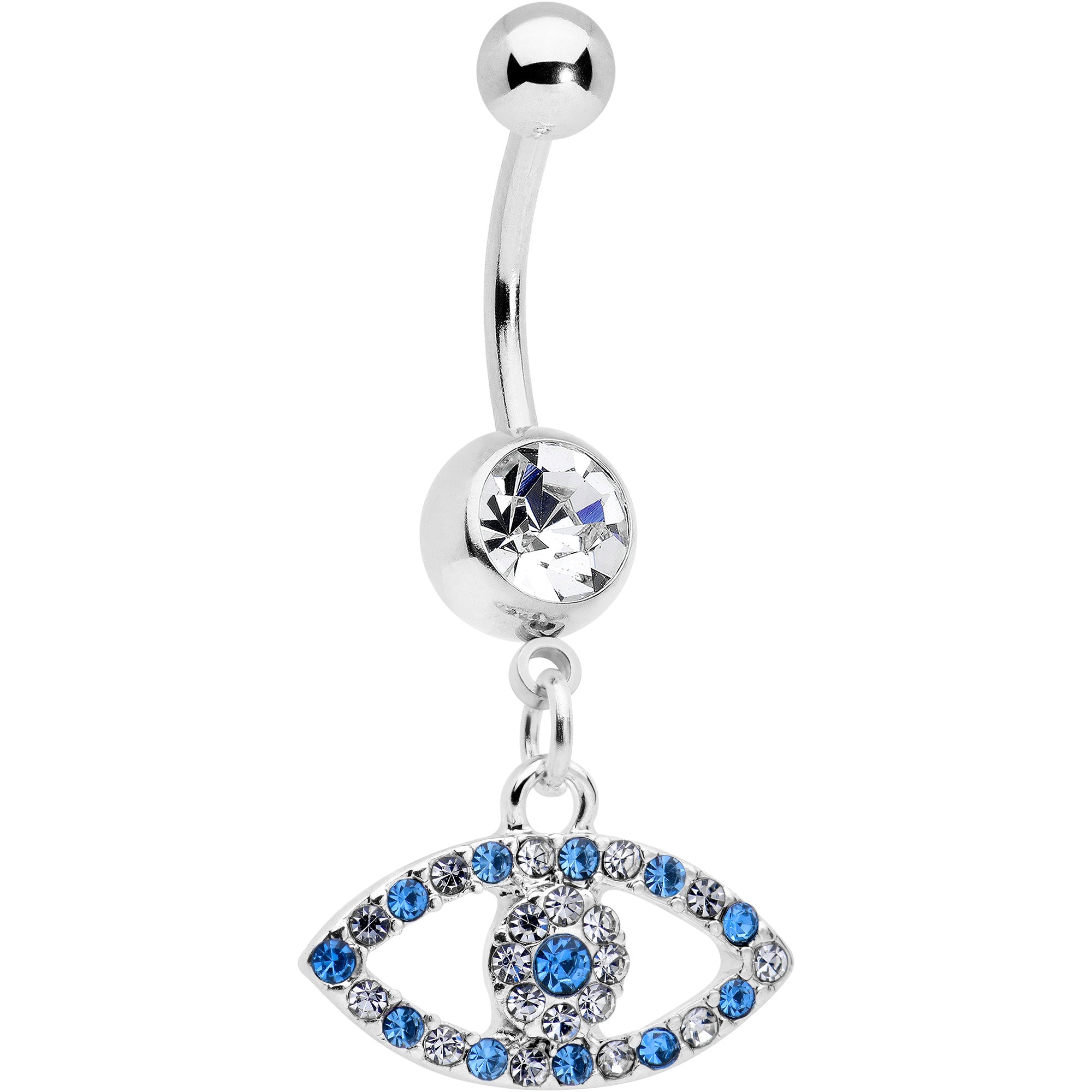 Blue Clear Gem Wide Eye Dangle Belly Ring