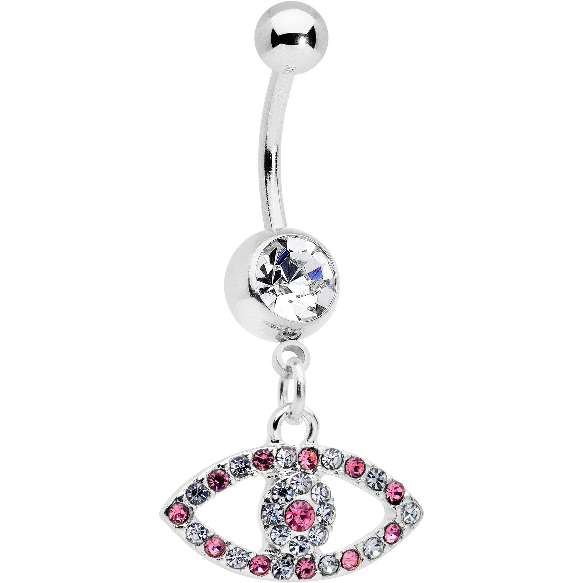 Pink Clear Gem Wide Eye Dangle Belly Ring