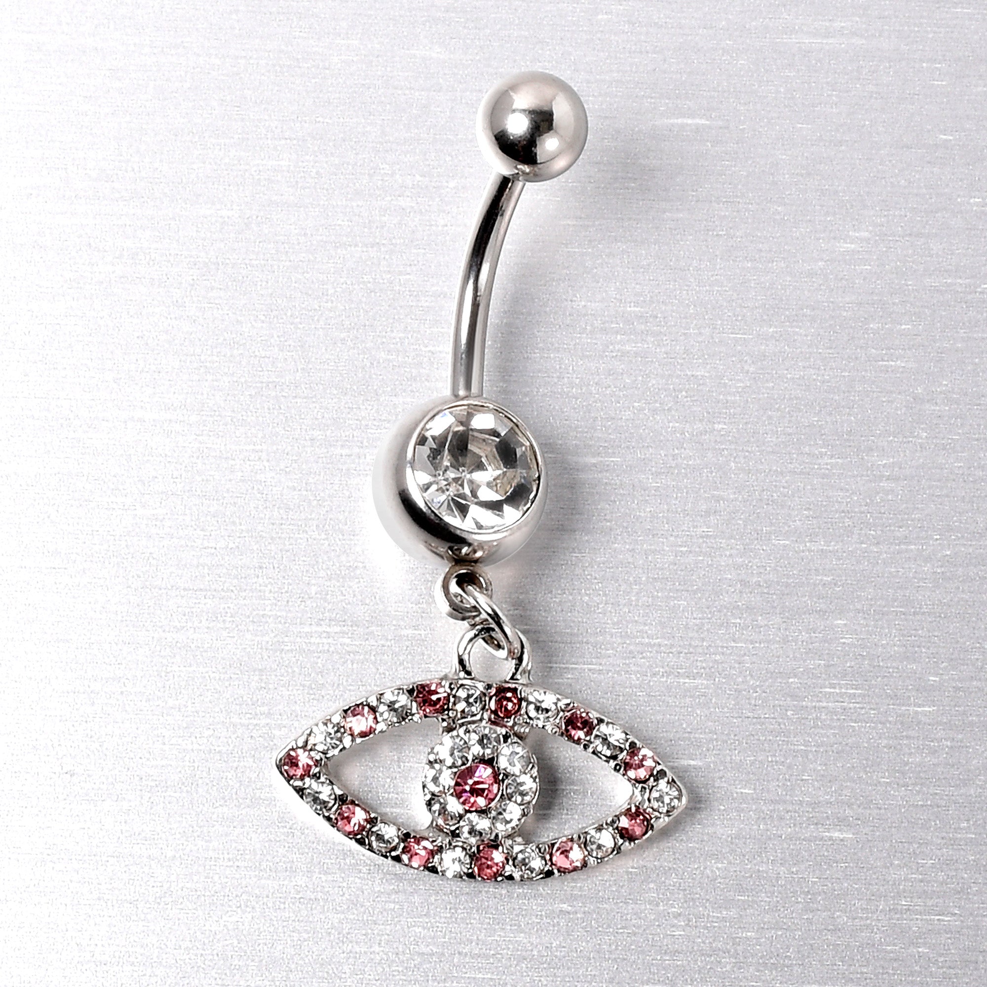 Pink Clear Gem Wide Eye Dangle Belly Ring