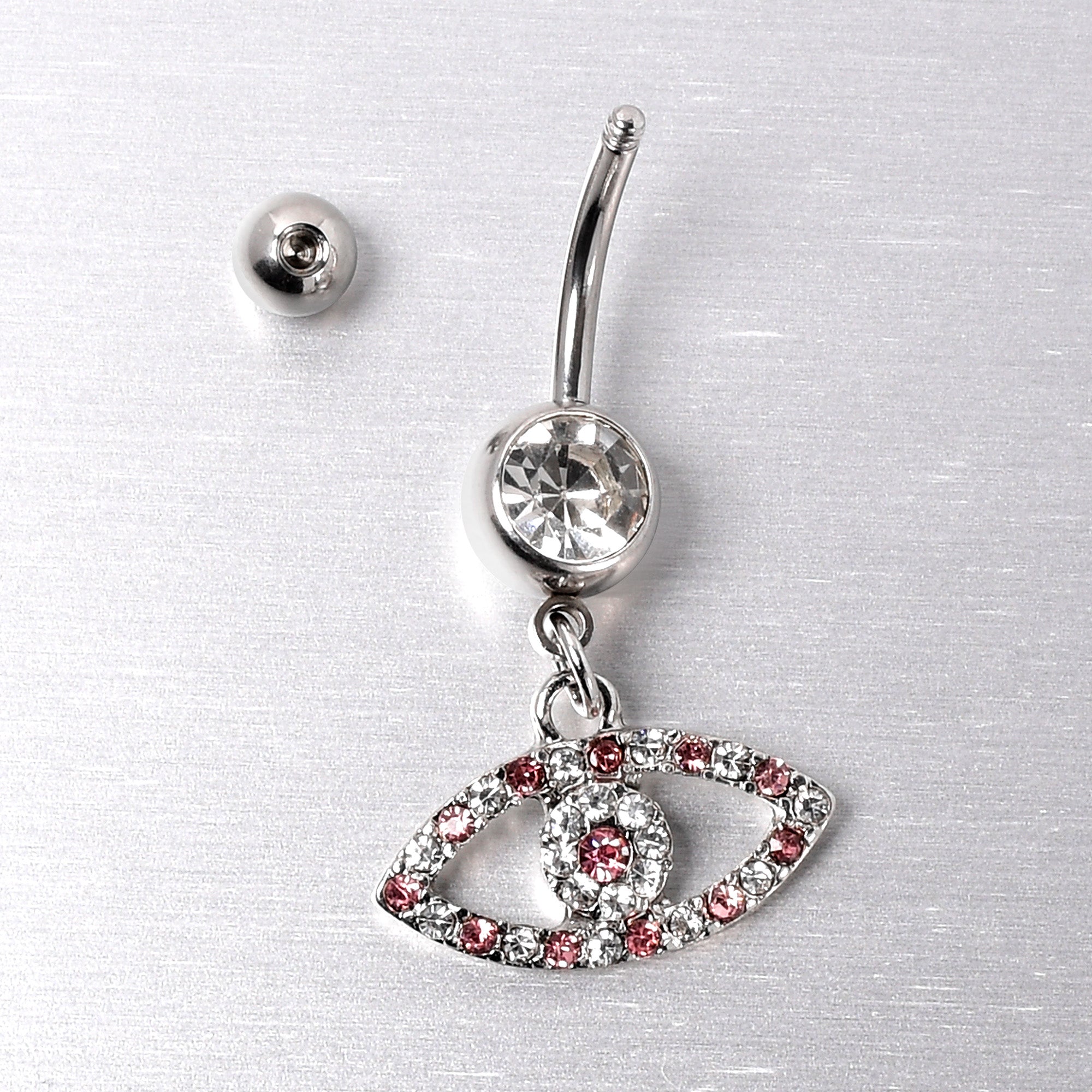 Pink Clear Gem Wide Eye Dangle Belly Ring