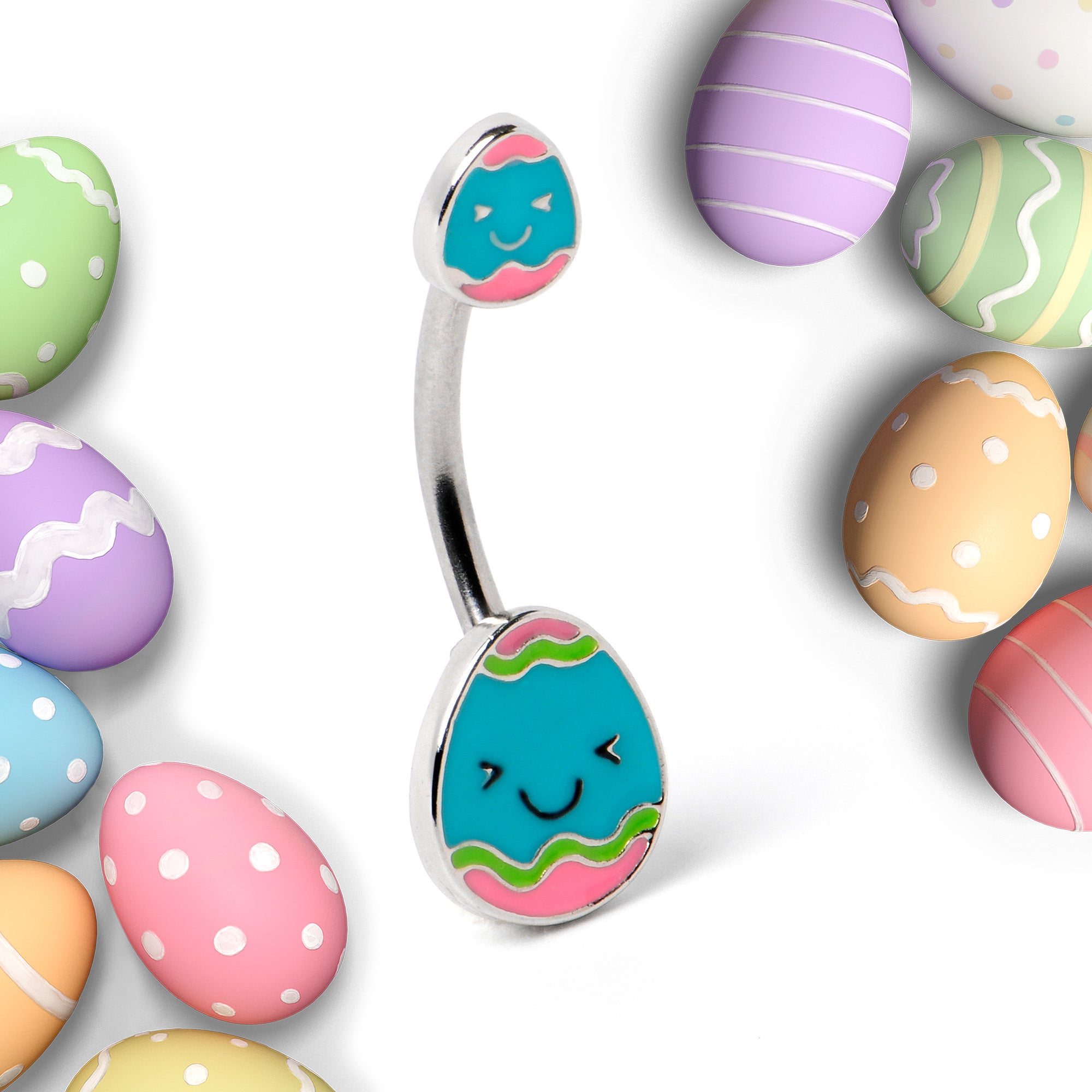 Blue Pink Celebration Easter Egg Double Mount Belly Ring