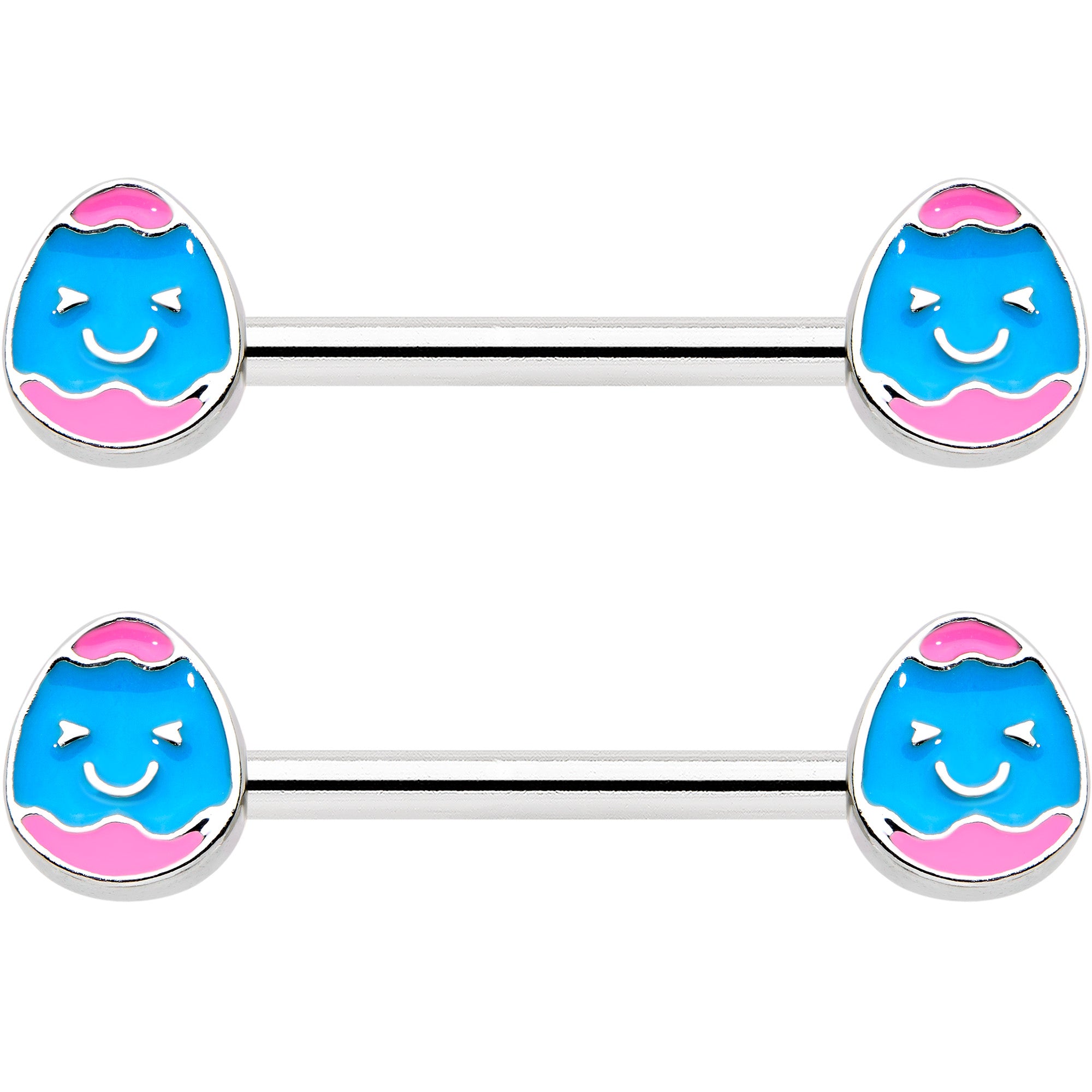 14 Gauge 9/16  Blue Pink Celebration Easter Egg Barbell Nipple Ring Set