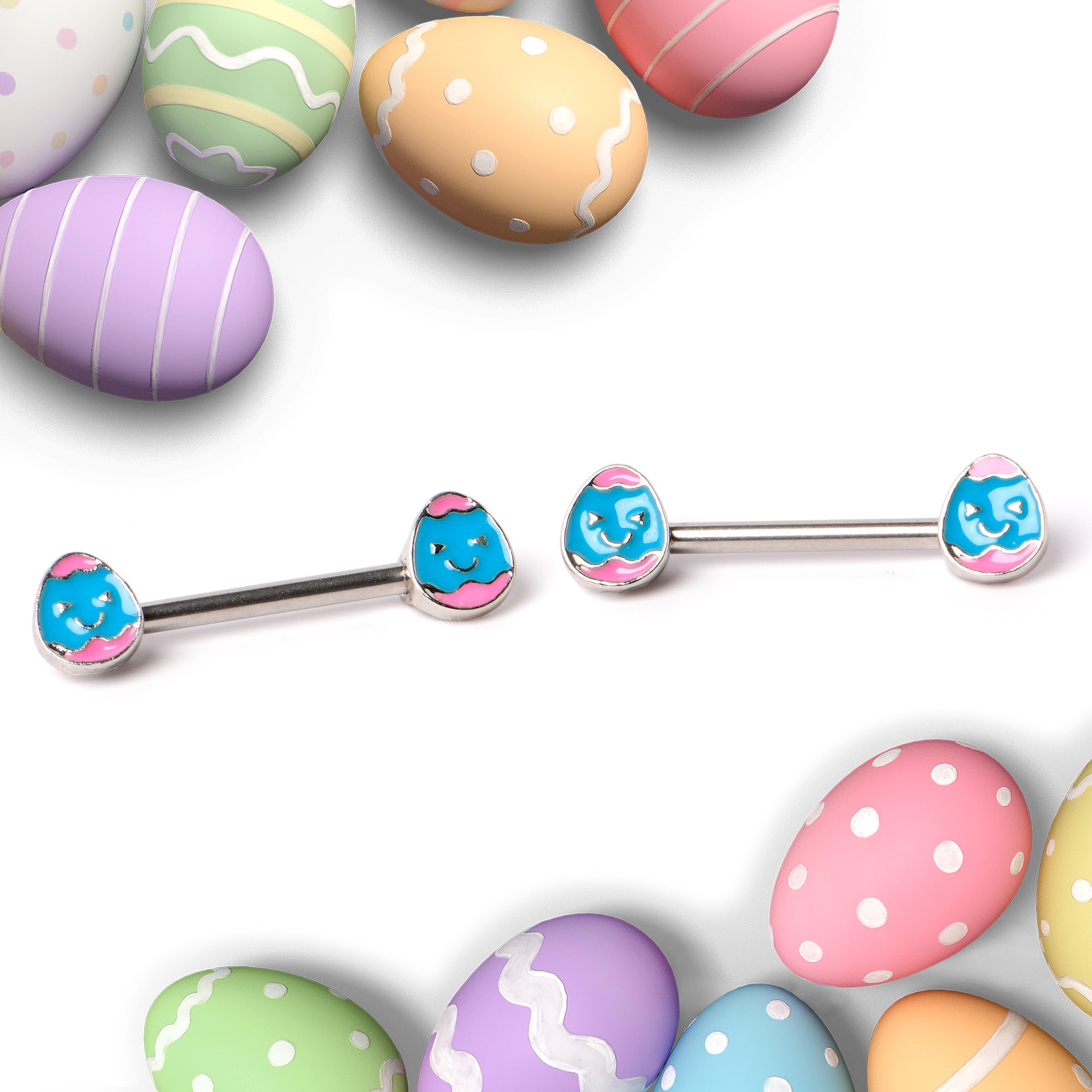 14 Gauge 9/16  Blue Pink Celebration Easter Egg Barbell Nipple Ring Set