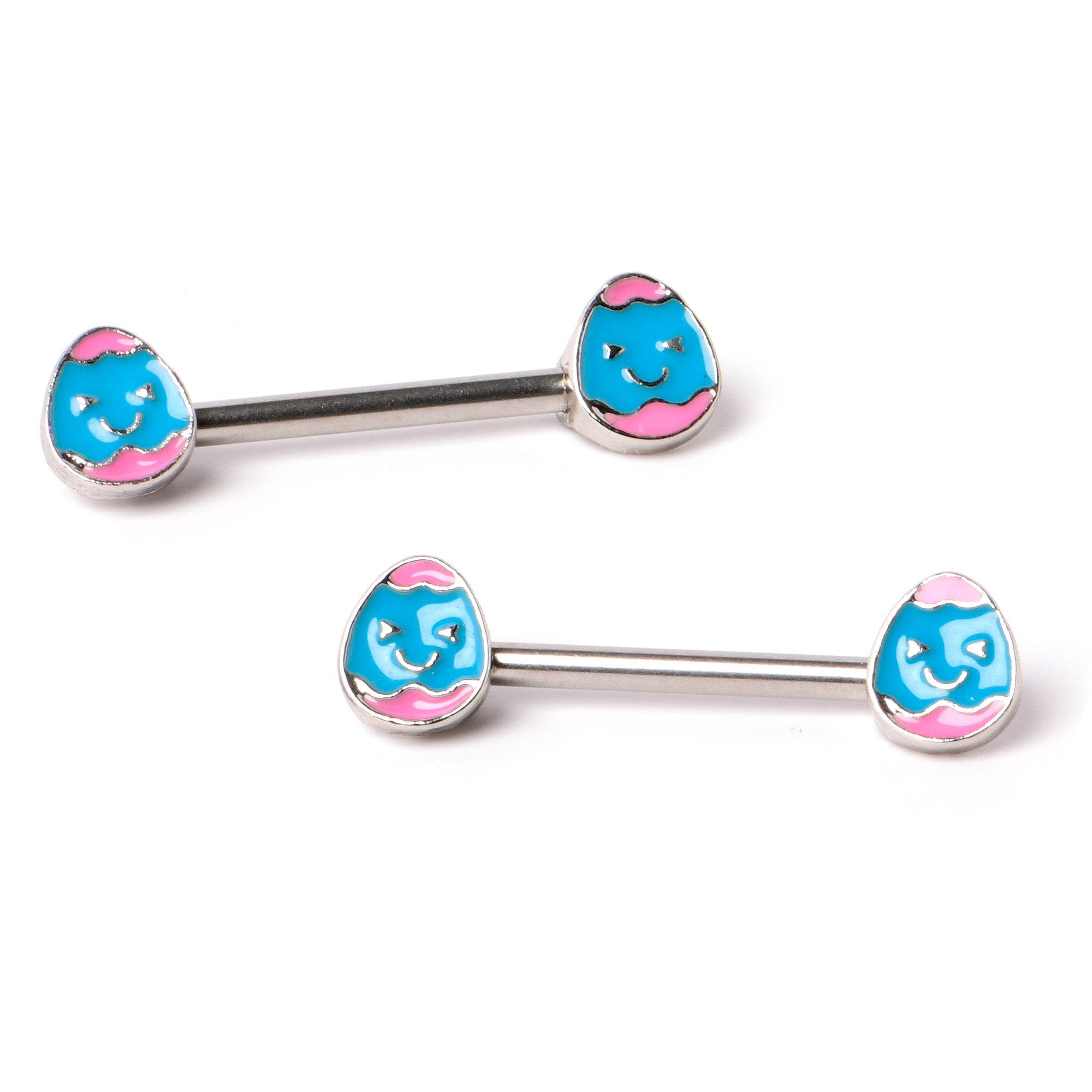 14 Gauge 9/16  Blue Pink Celebration Easter Egg Barbell Nipple Ring Set