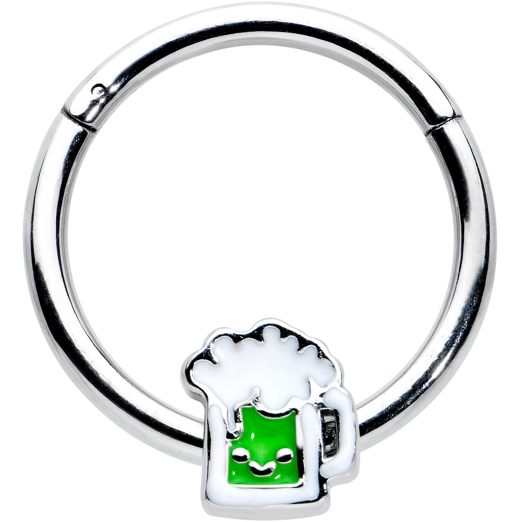 16 Gauge 3/8 Sweet Happy Green Beer St Patricks Hinged Segment Ring