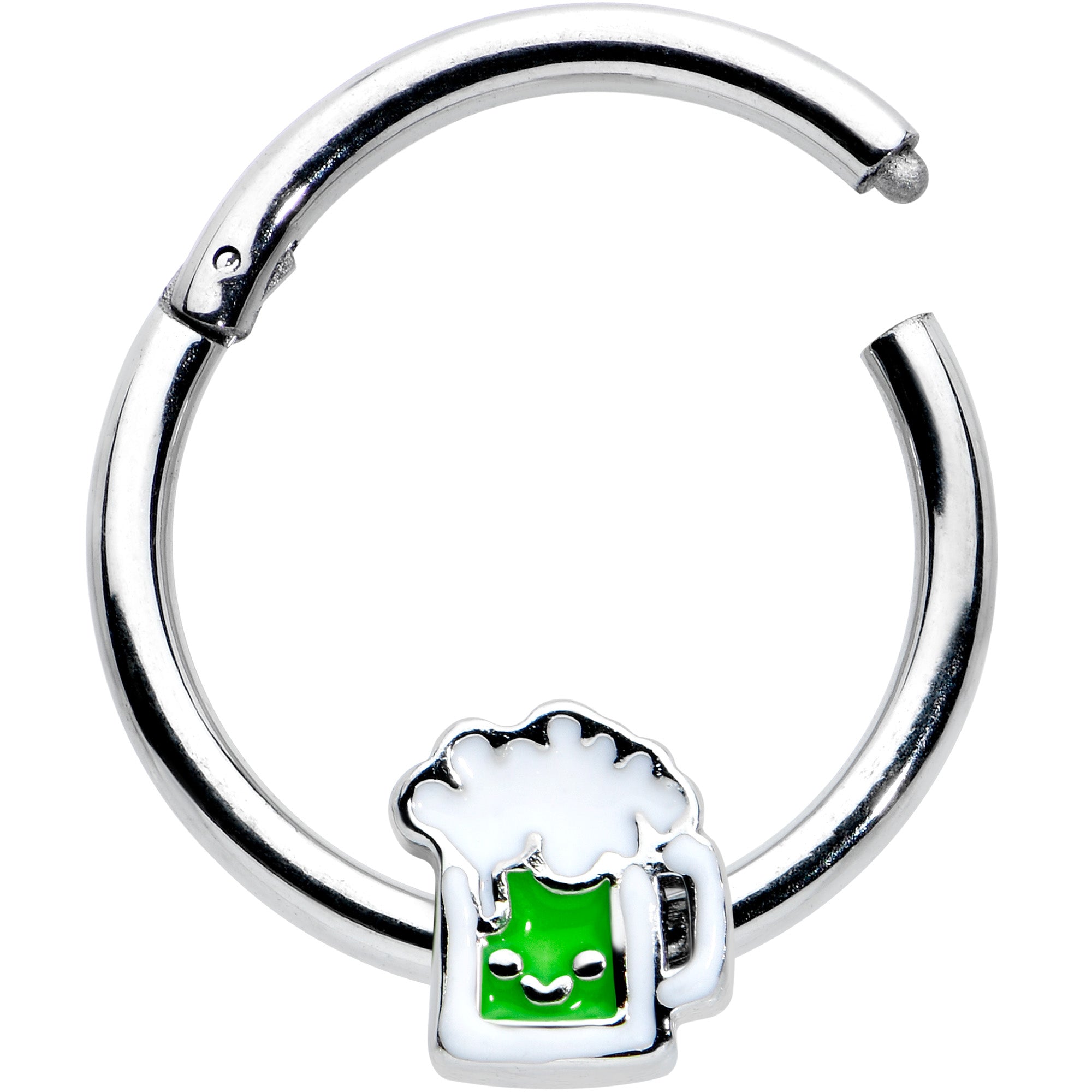 16 Gauge 3/8 Sweet Happy Green Beer St Patricks Hinged Segment Ring