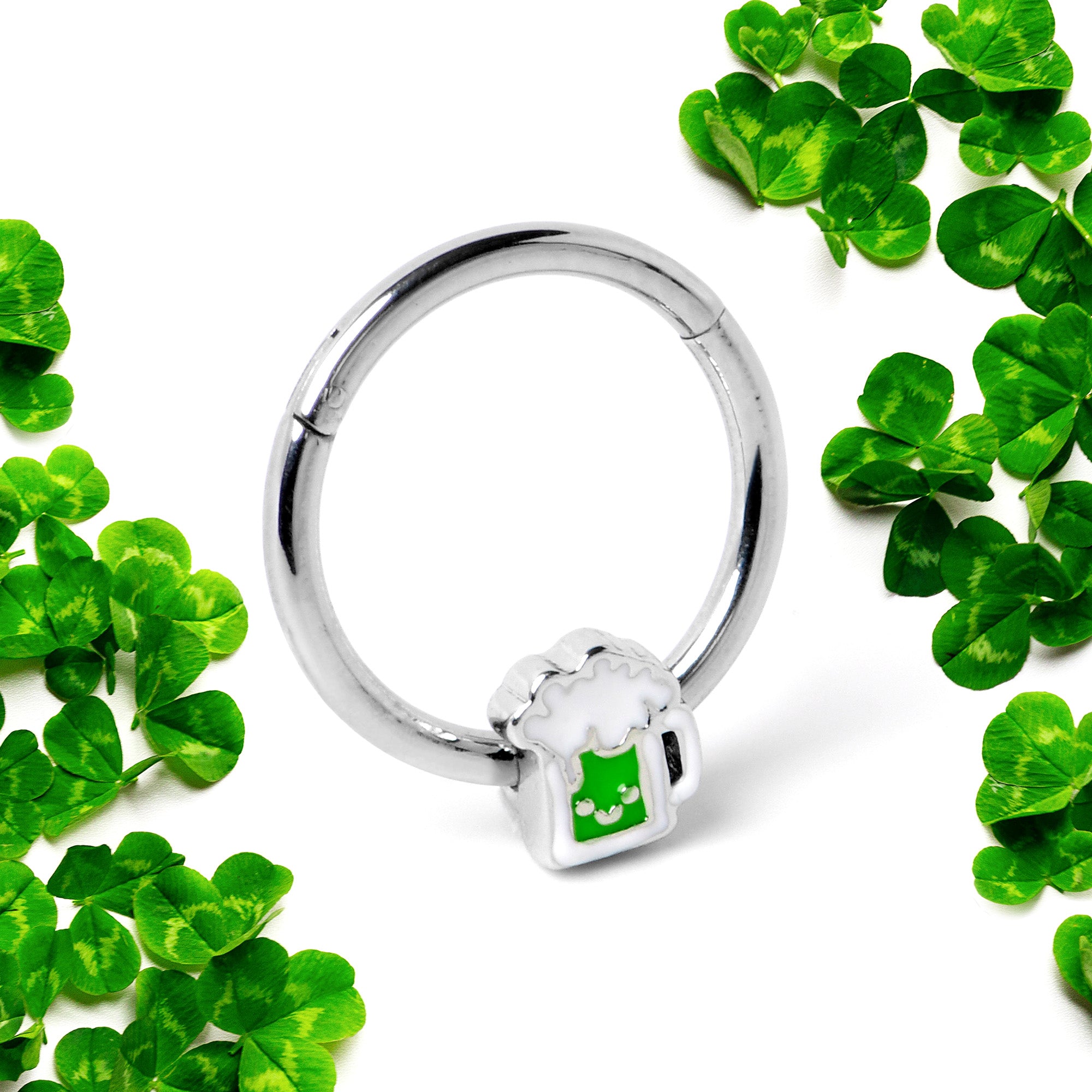 16 Gauge 3/8 Sweet Happy Green Beer St Patricks Hinged Segment Ring