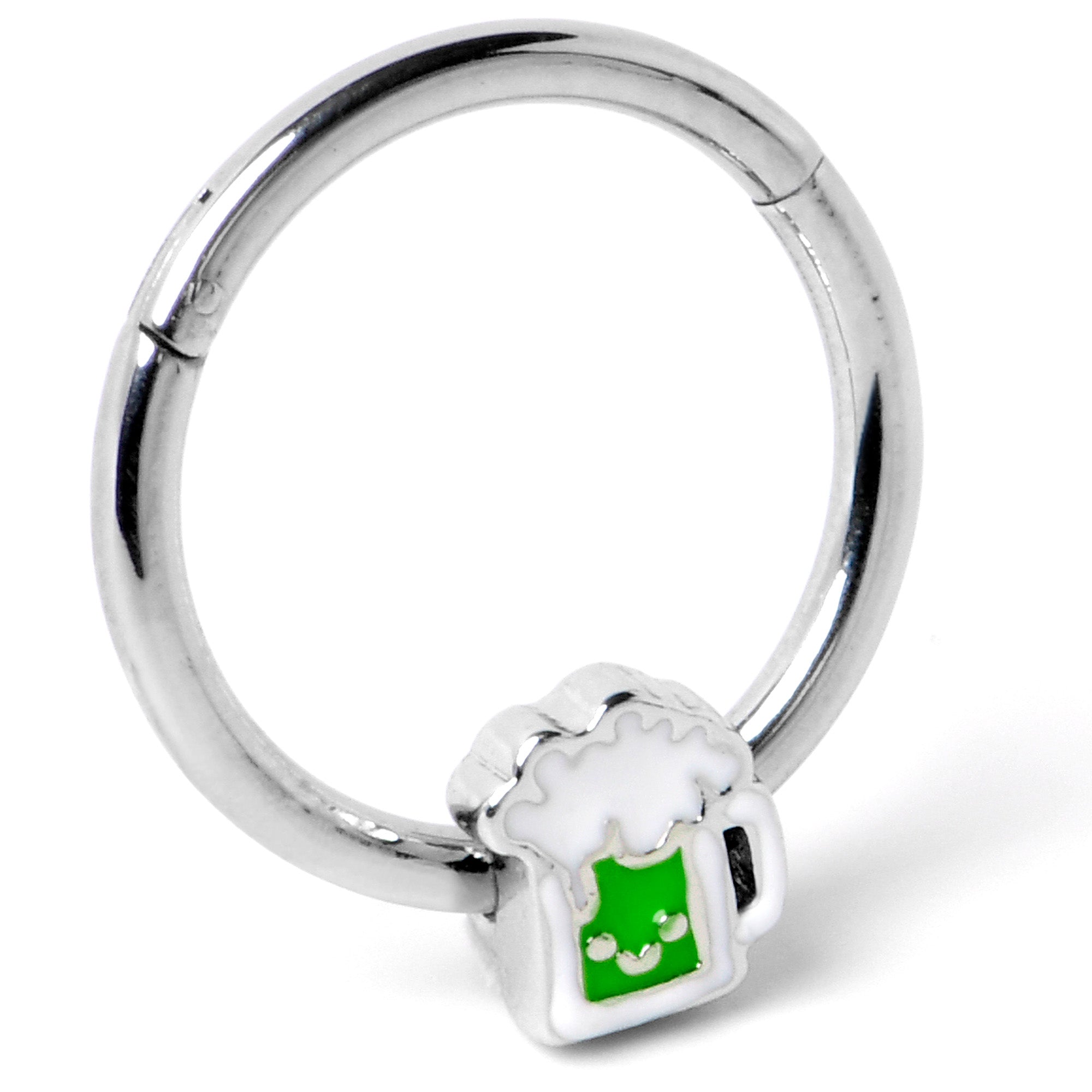 16 Gauge 3/8 Sweet Happy Green Beer St Patricks Hinged Segment Ring