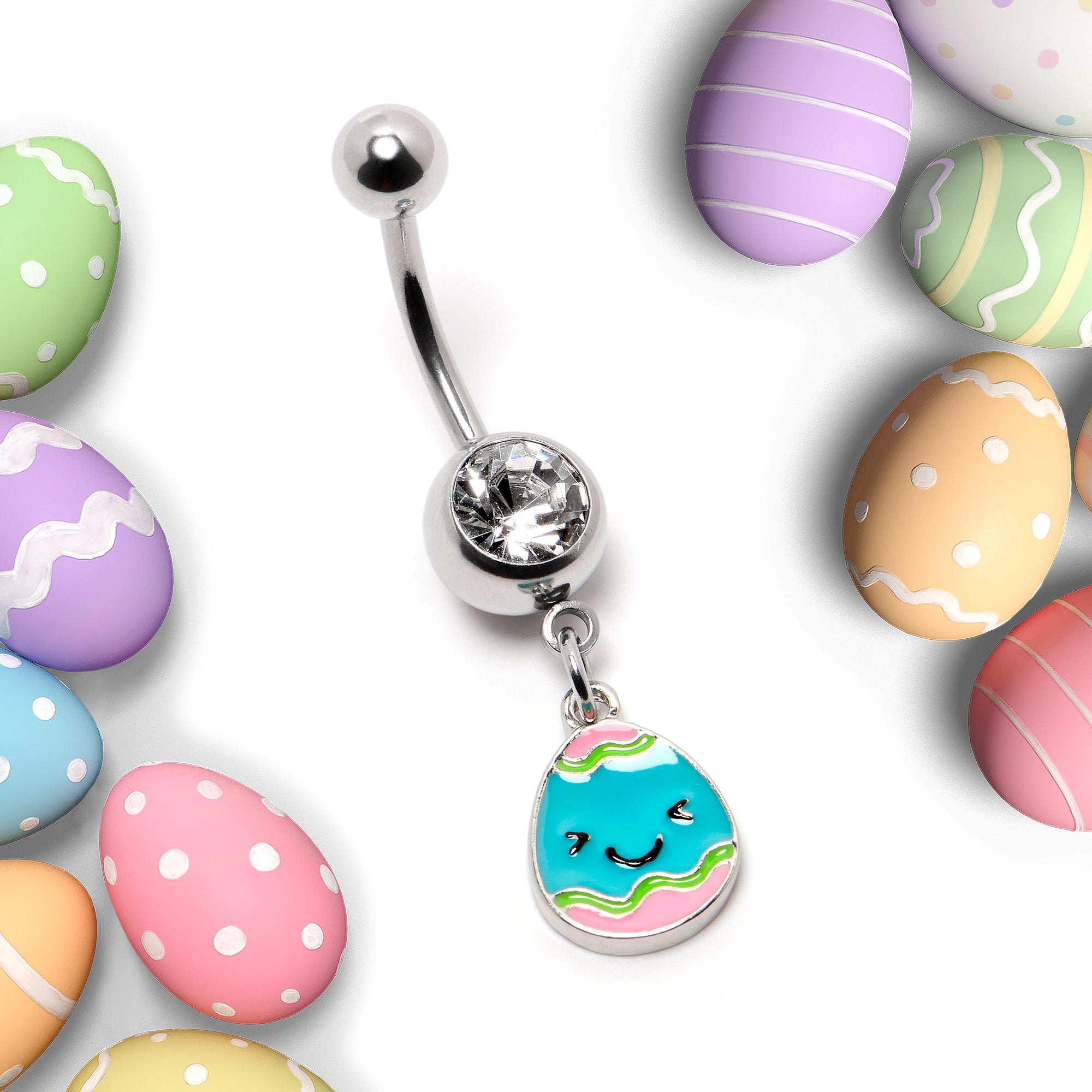 Clear Gem Celebration Easter Egg Dangle Belly Ring