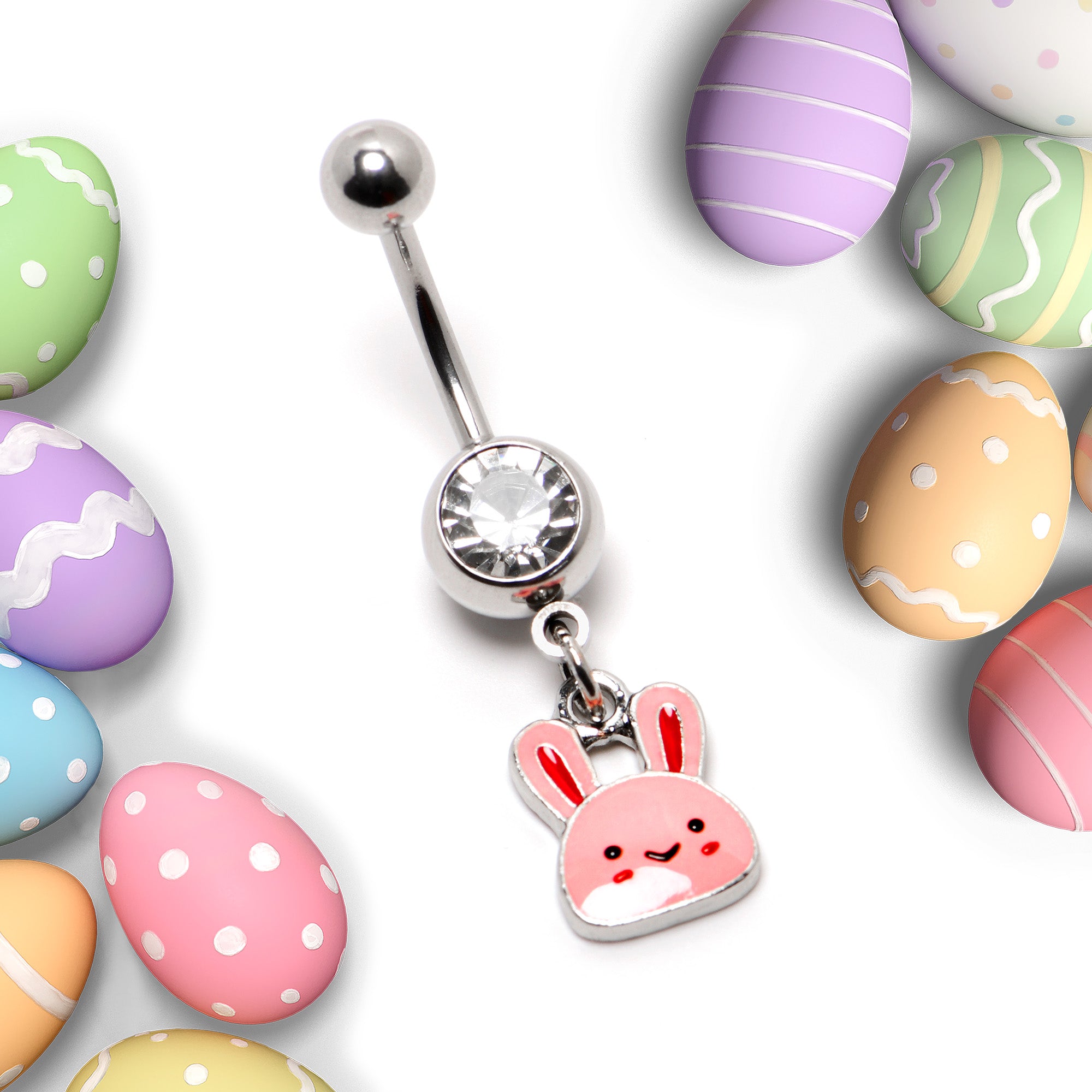 Clear Gem Kawaii Cutie Easter Bunny Dangle Belly Ring