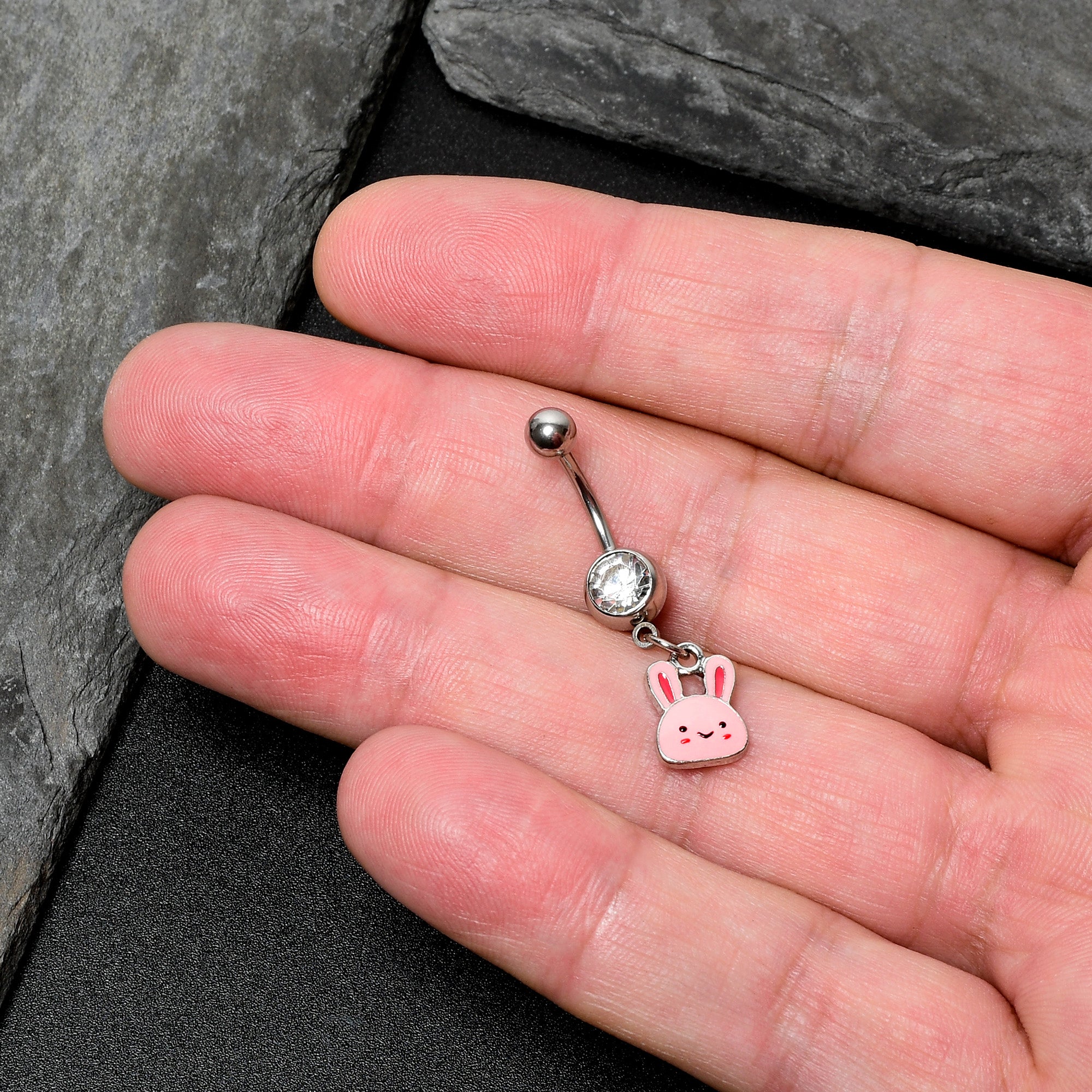 Clear Gem Kawaii Cutie Easter Bunny Dangle Belly Ring