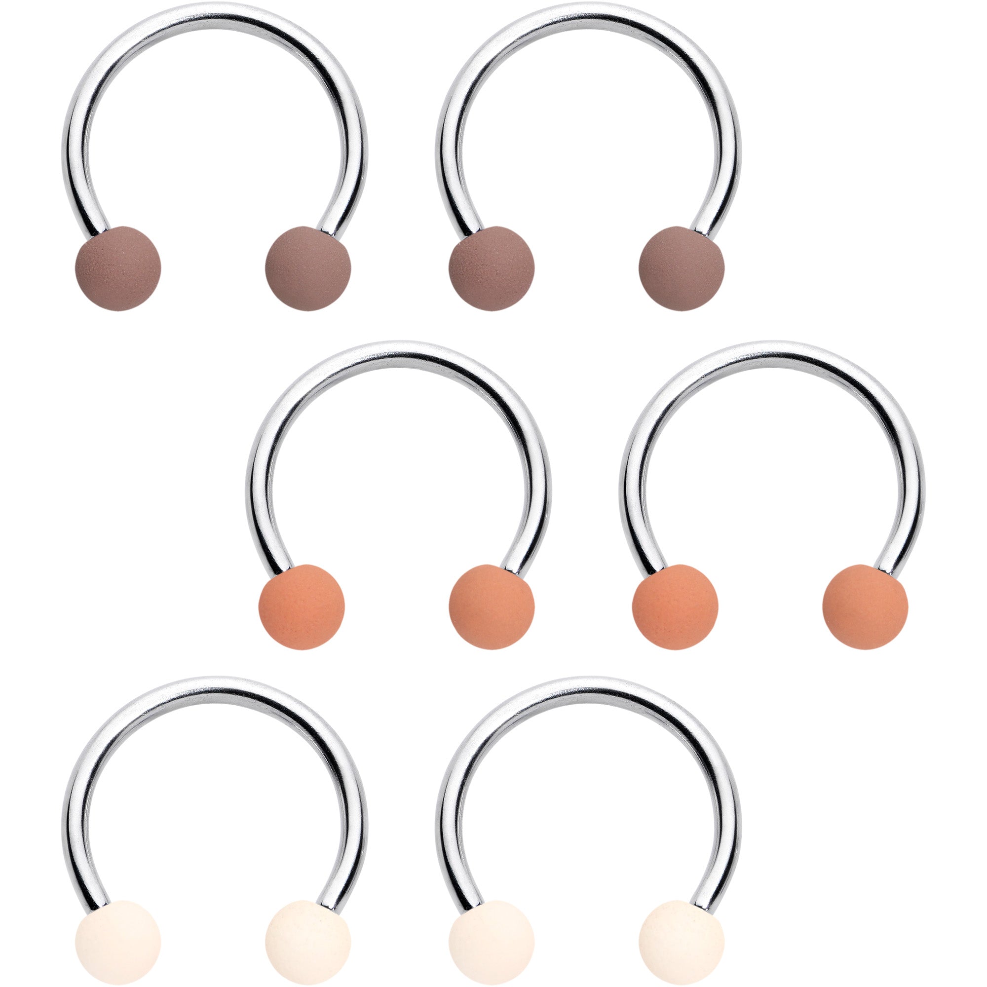 16 Gauge 3/8 Matte Brown Peach Cream Horseshoe Circular Barbell Set of 6