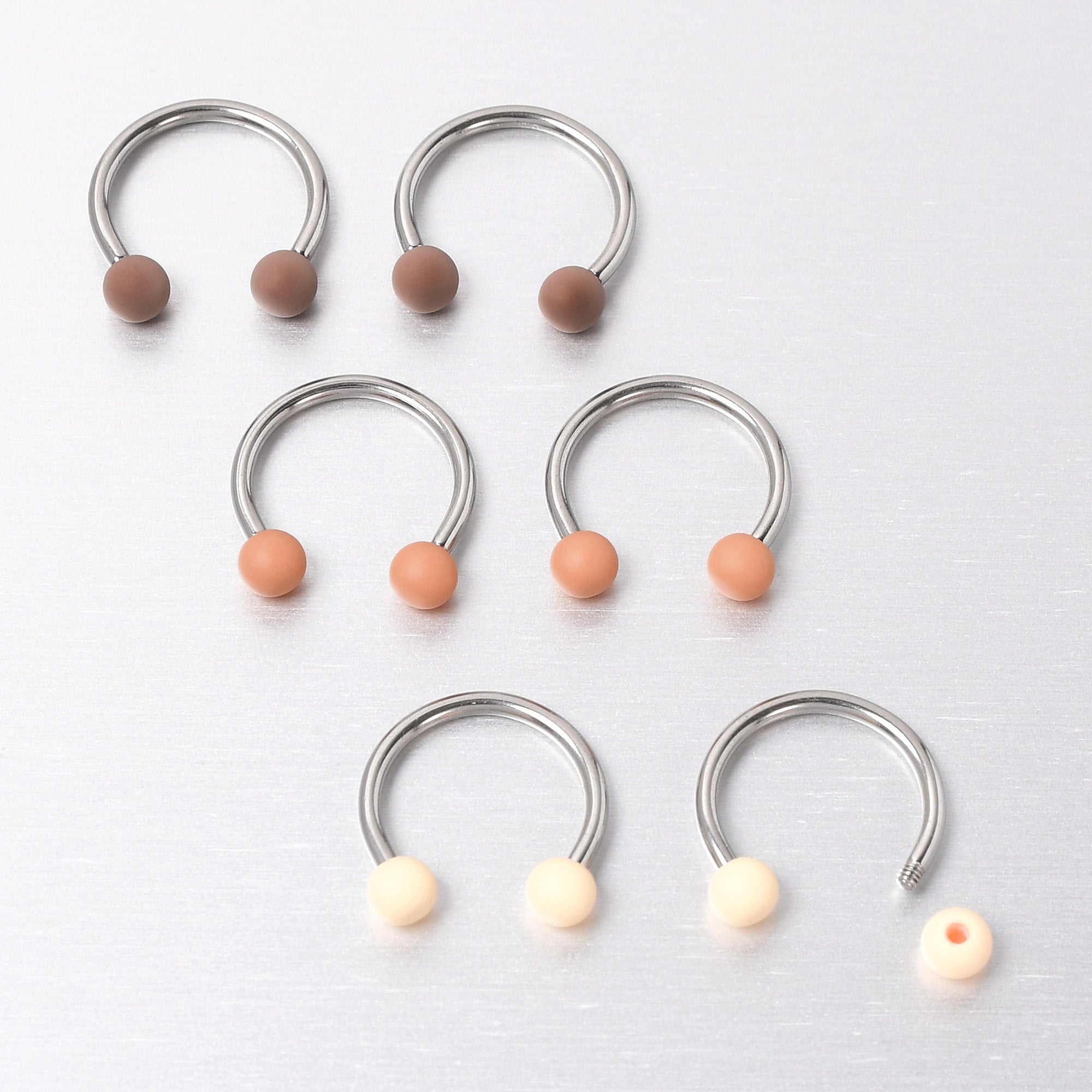 16 Gauge 3/8 Matte Brown Peach Cream Horseshoe Circular Barbell Set of 6