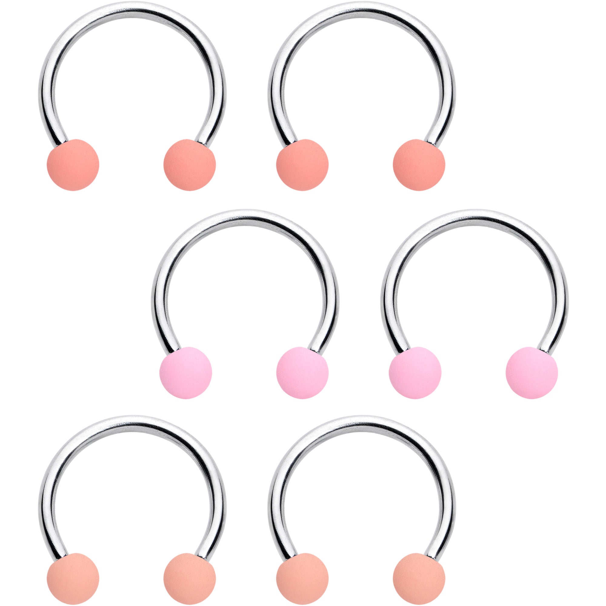 16 Gauge 3/8 Matte Pinks Peach Horseshoe Circular Barbell Set of 6