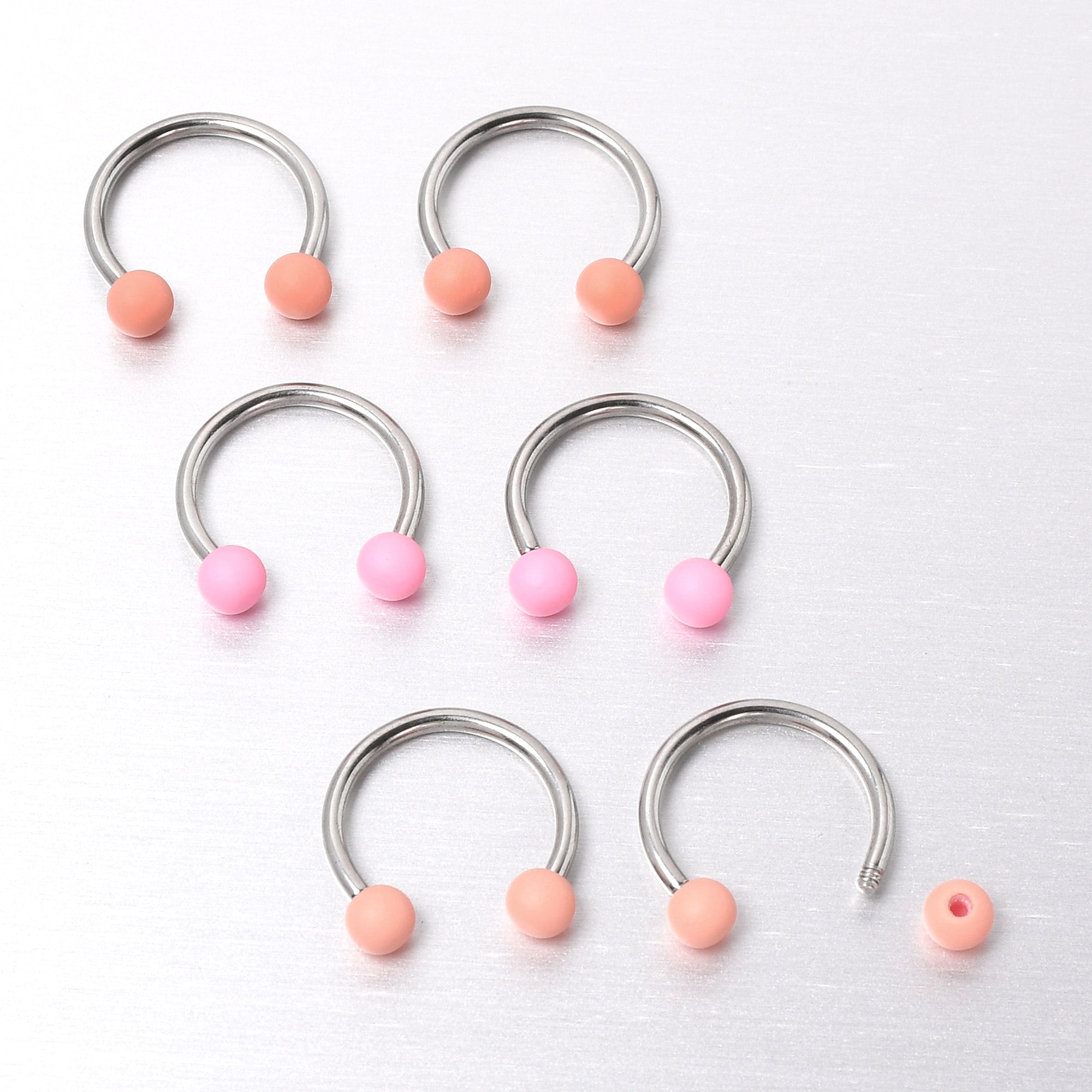 16 Gauge 3/8 Matte Pinks Peach Horseshoe Circular Barbell Set of 6